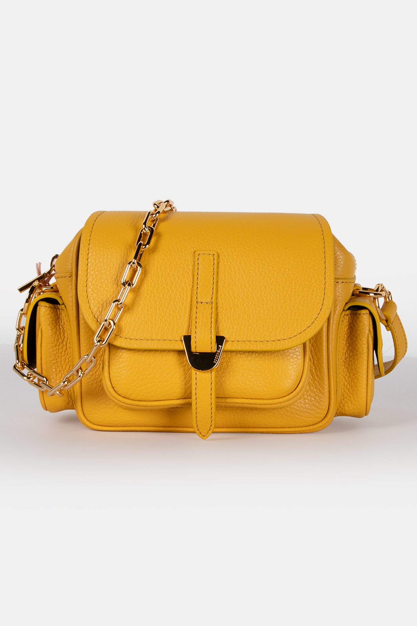 LEATHER CROSS BODY BAG WITH CHAIN STRAP IN YELLOW 2
