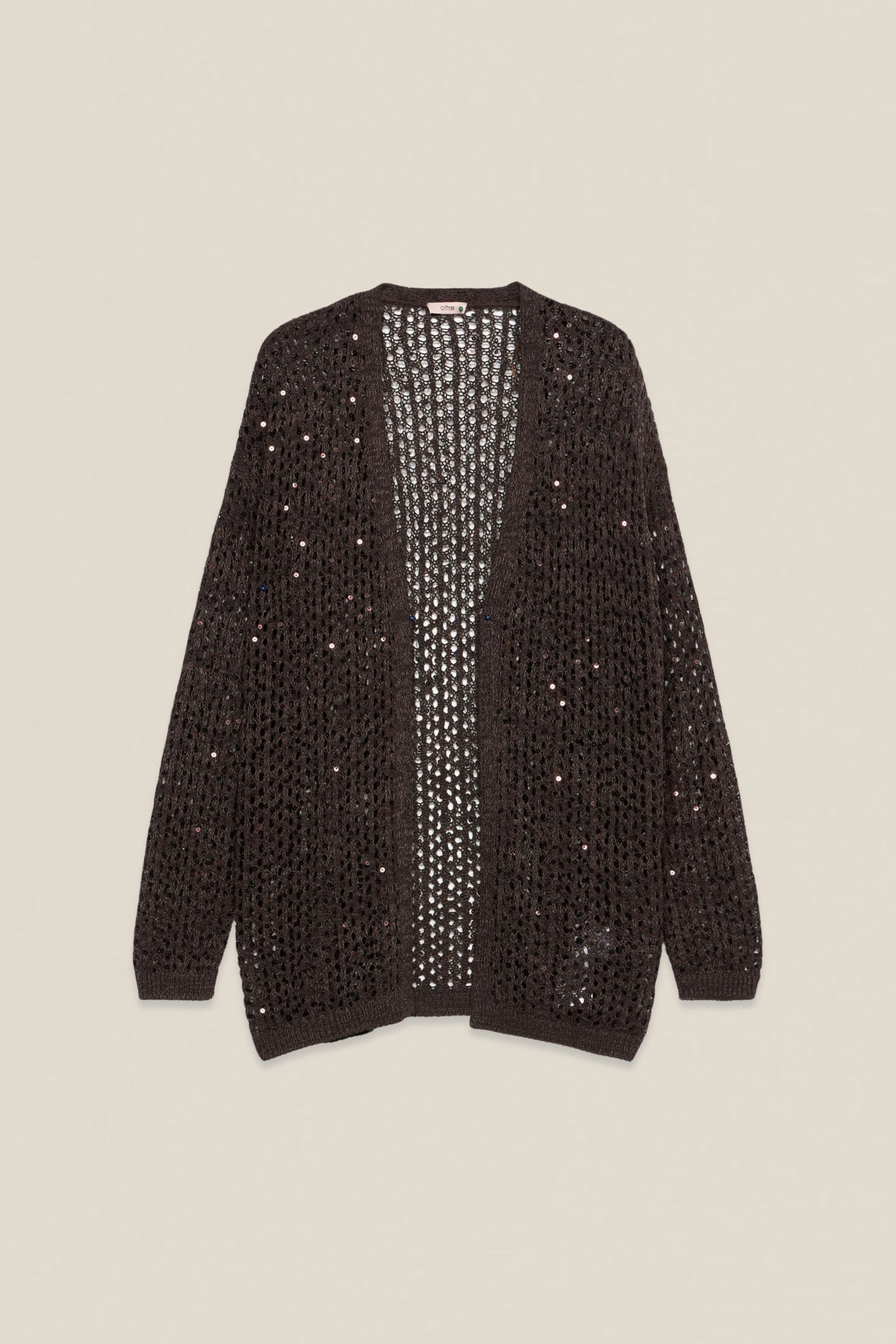 OPENWORK CARDIGAN WITH SEQUINS BROWN 3