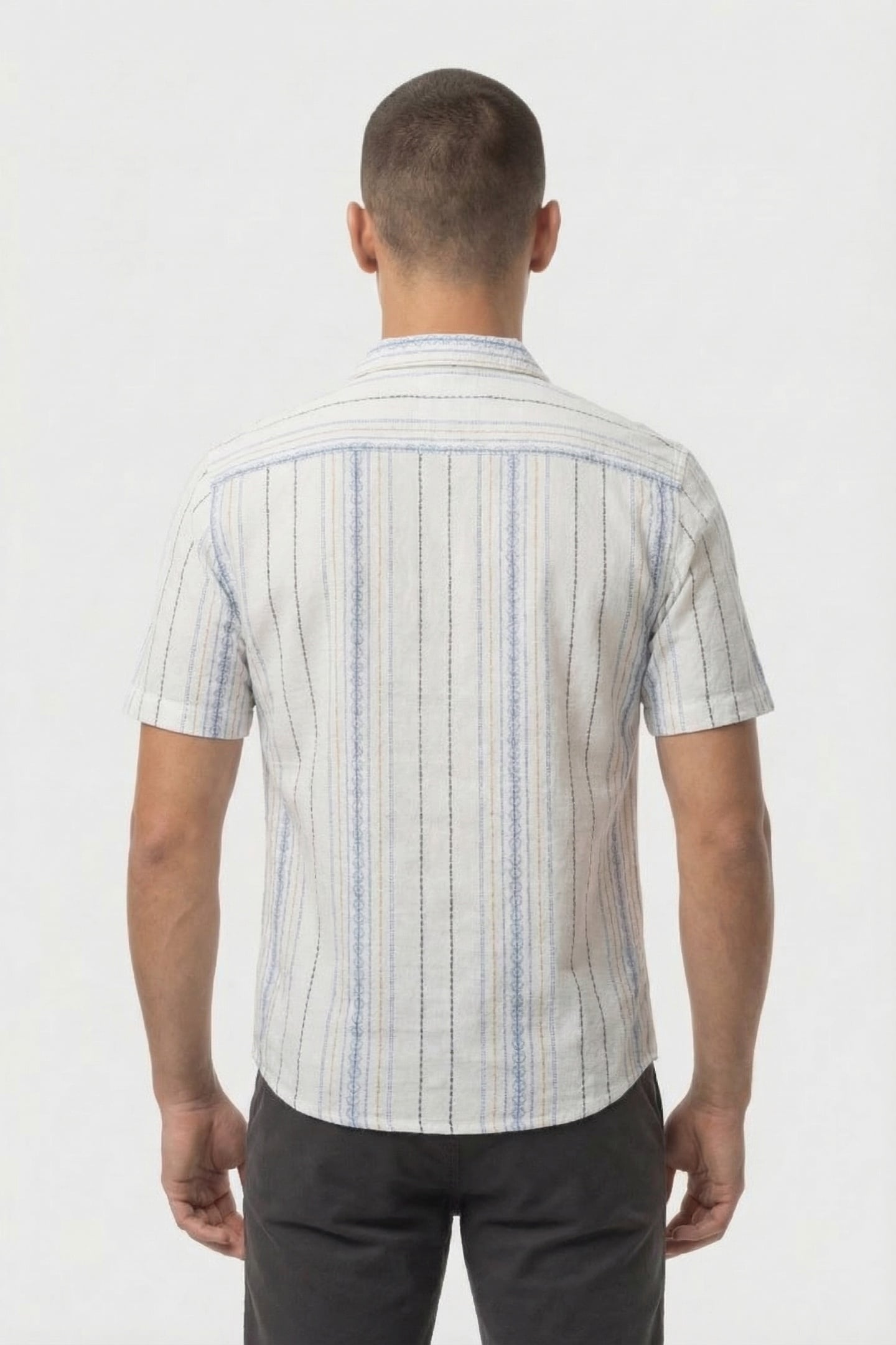 SHIRT SHORT SLEEVE REVERS COLLAR DOBBY VERTICAL EMBROIDERED  4