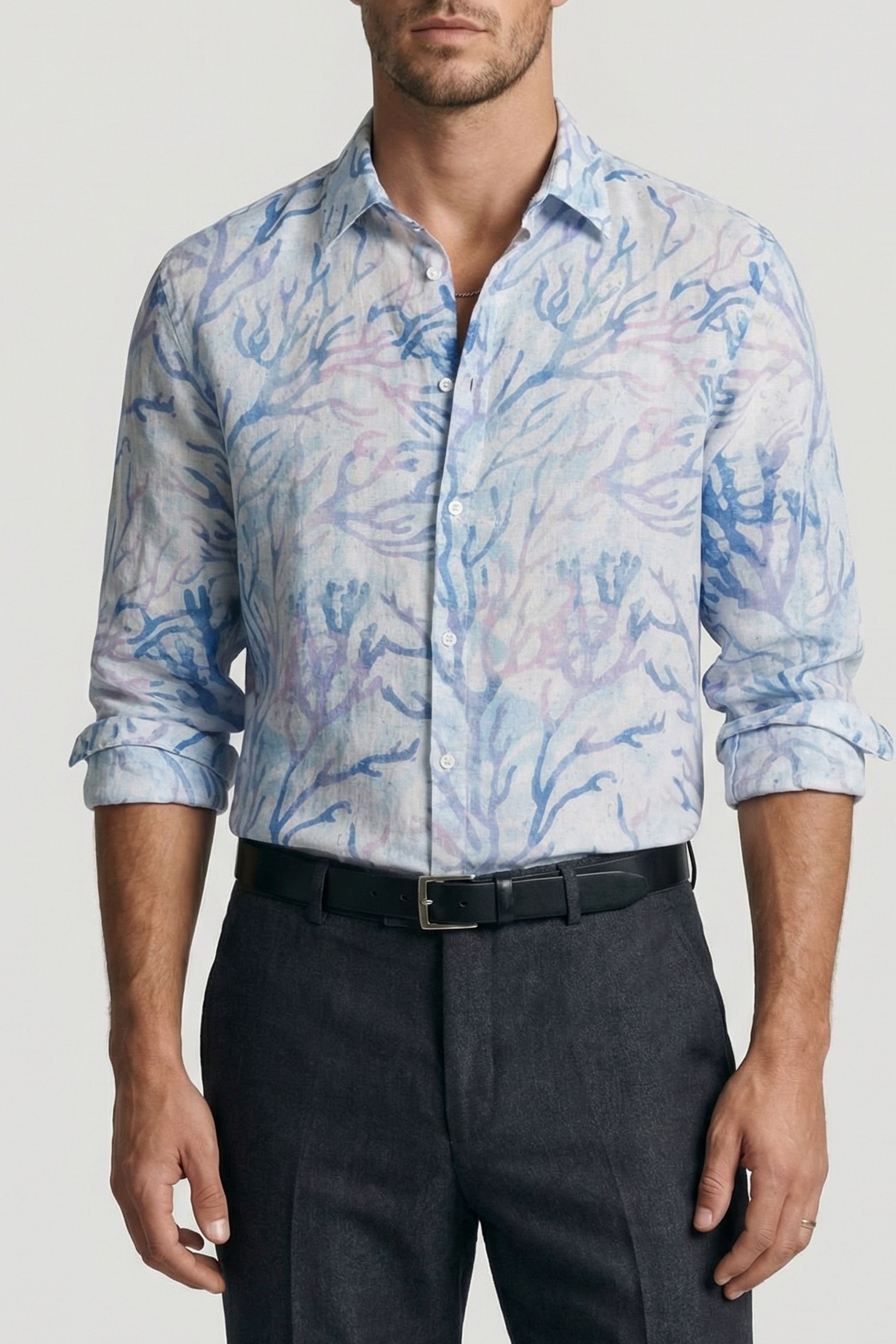 GUESS Marciano By  Joe It Collar Notched Cuff Blue Coral Prin Maat: 45 | Casual Overhemden Outlet | Heren | Blauw