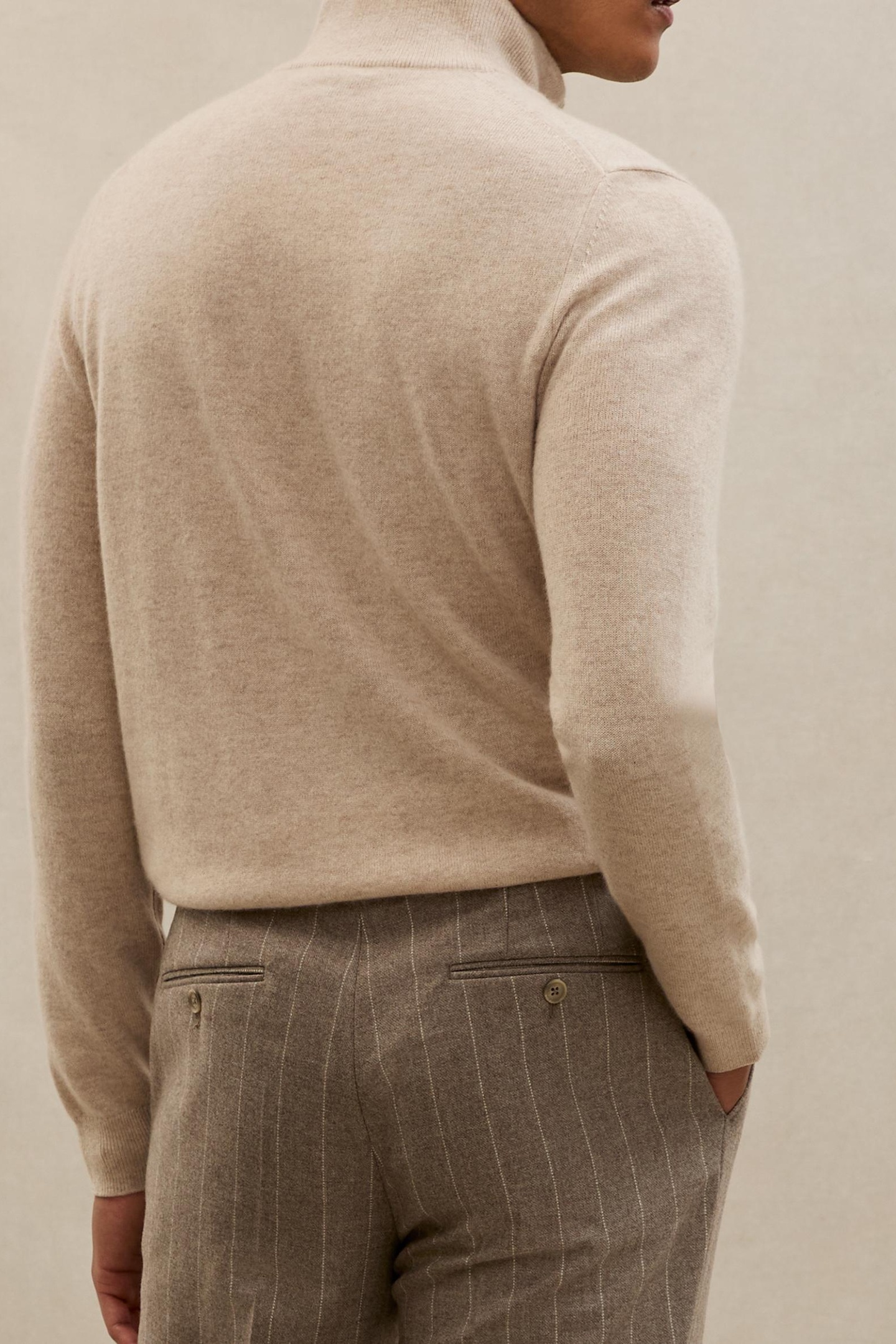 LS HALF ZIP CASHMERE JUMPER OATMEAL MELANGE 2