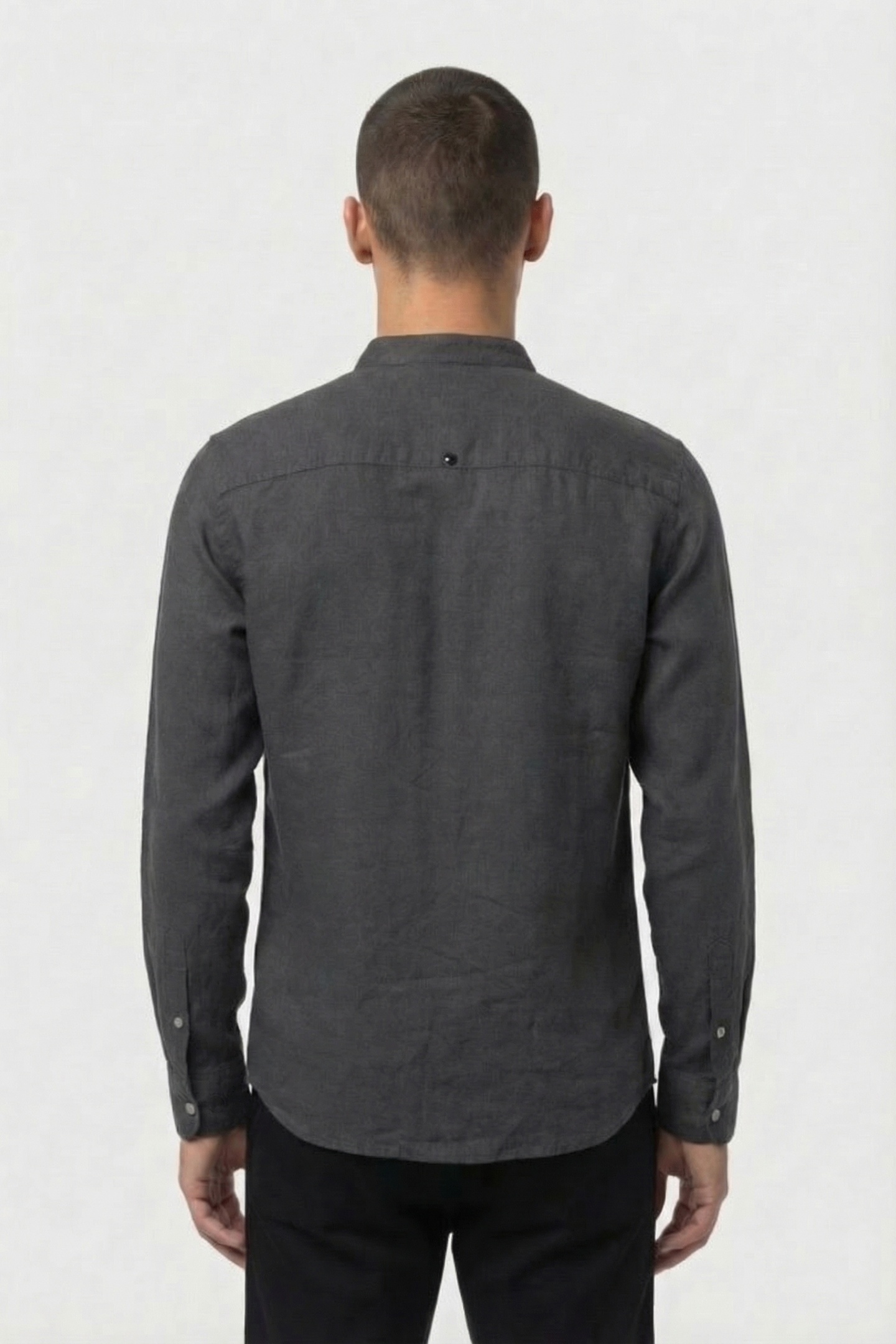 SHIRT GRANDDAD SOLID WITH LINEN DARK STEEL 3