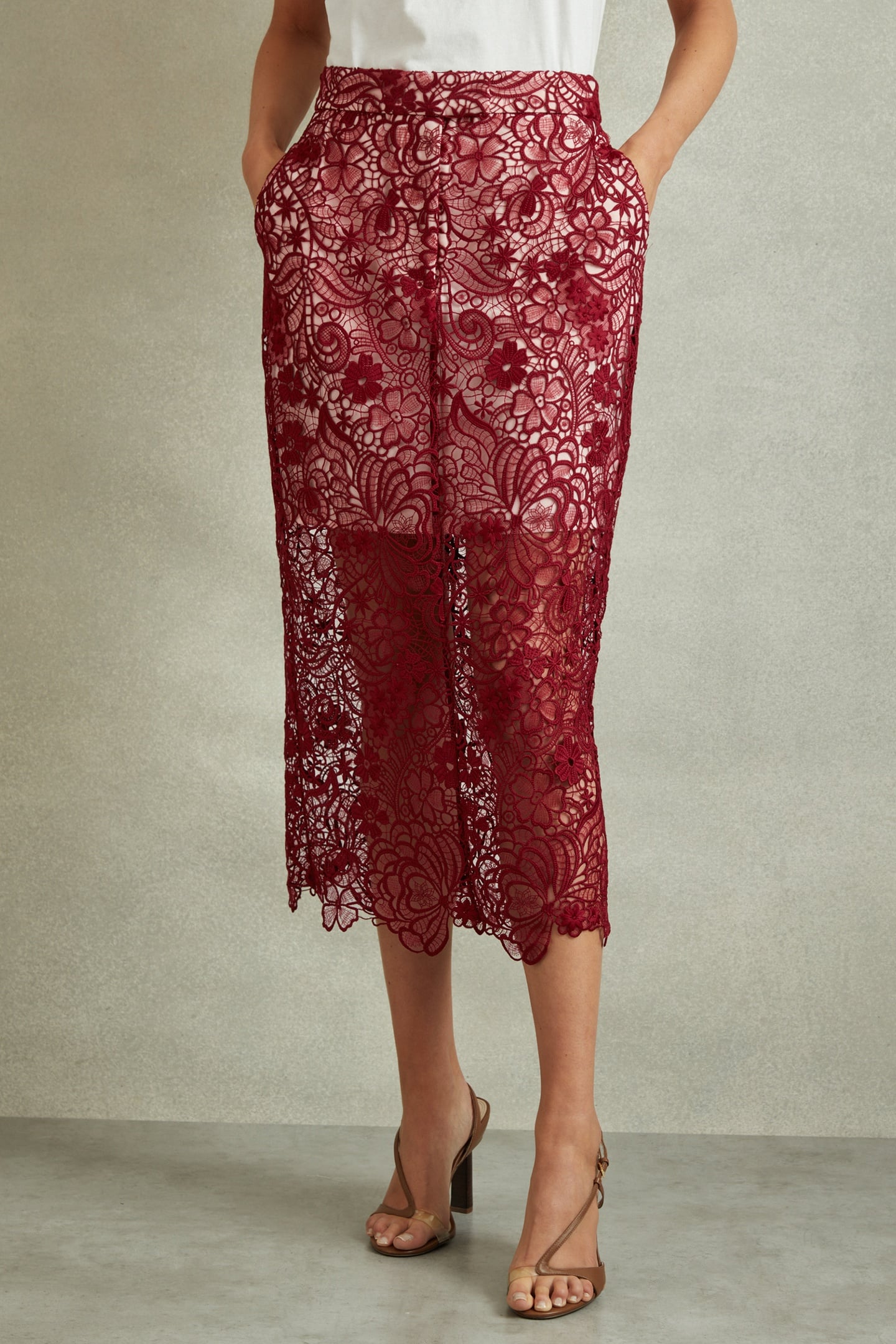 LACE PENCIL SKIRT BURGUNDY 2