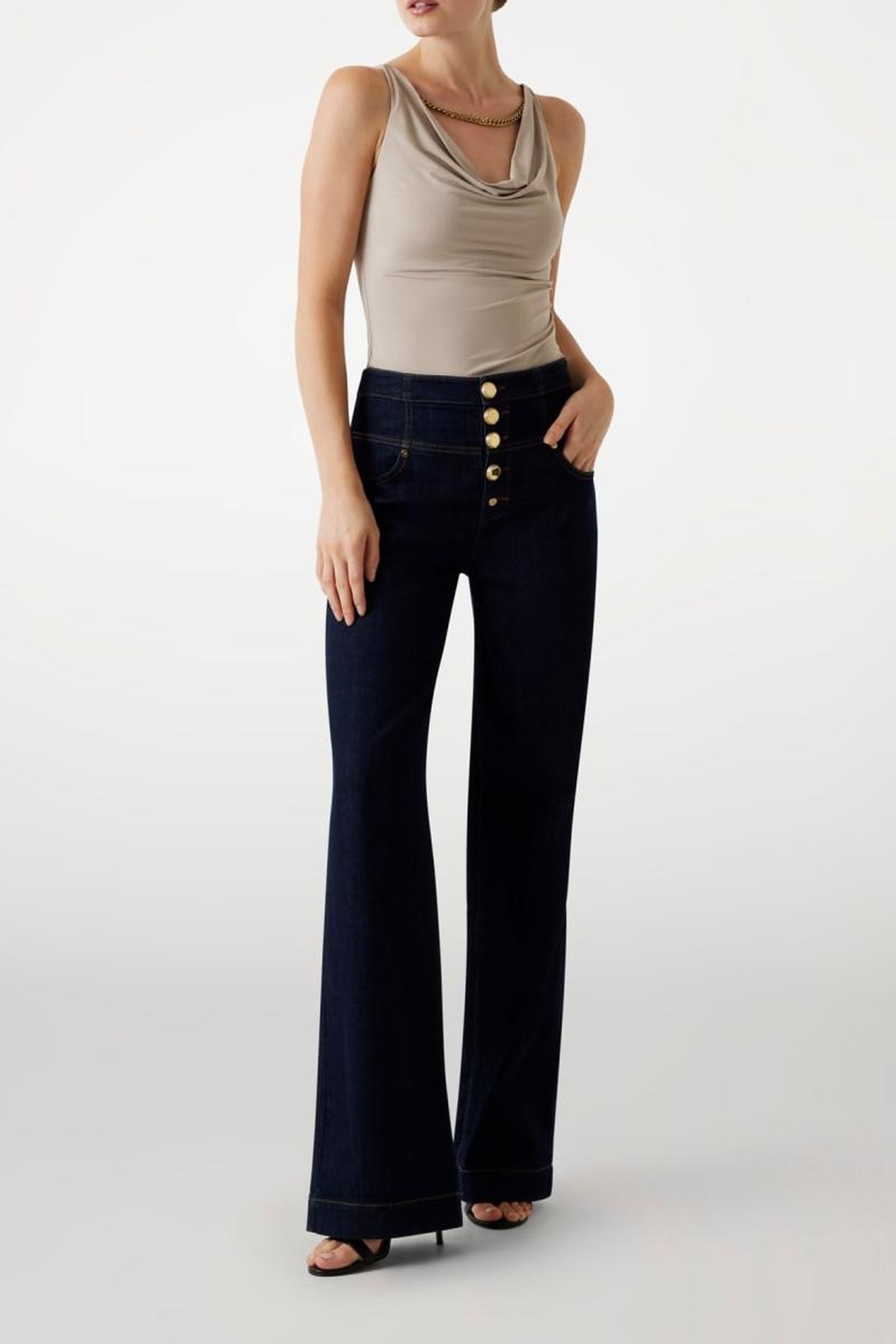GUESS Marciano By  Alva Chain Sl Top Velvet Taupe Maat: L | Wijde Broeken Outlet | Dames | Blauw