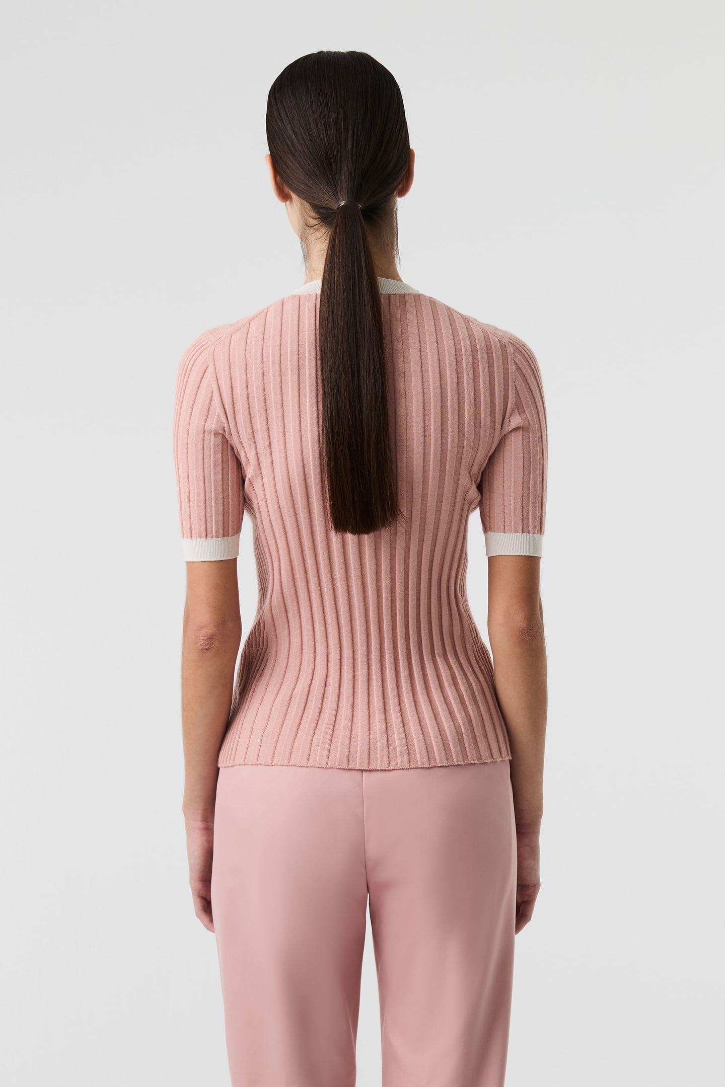 FONELE V1.Y9.01 FLAT-KNIT-SHIRT PINK MIST/CHALK 2