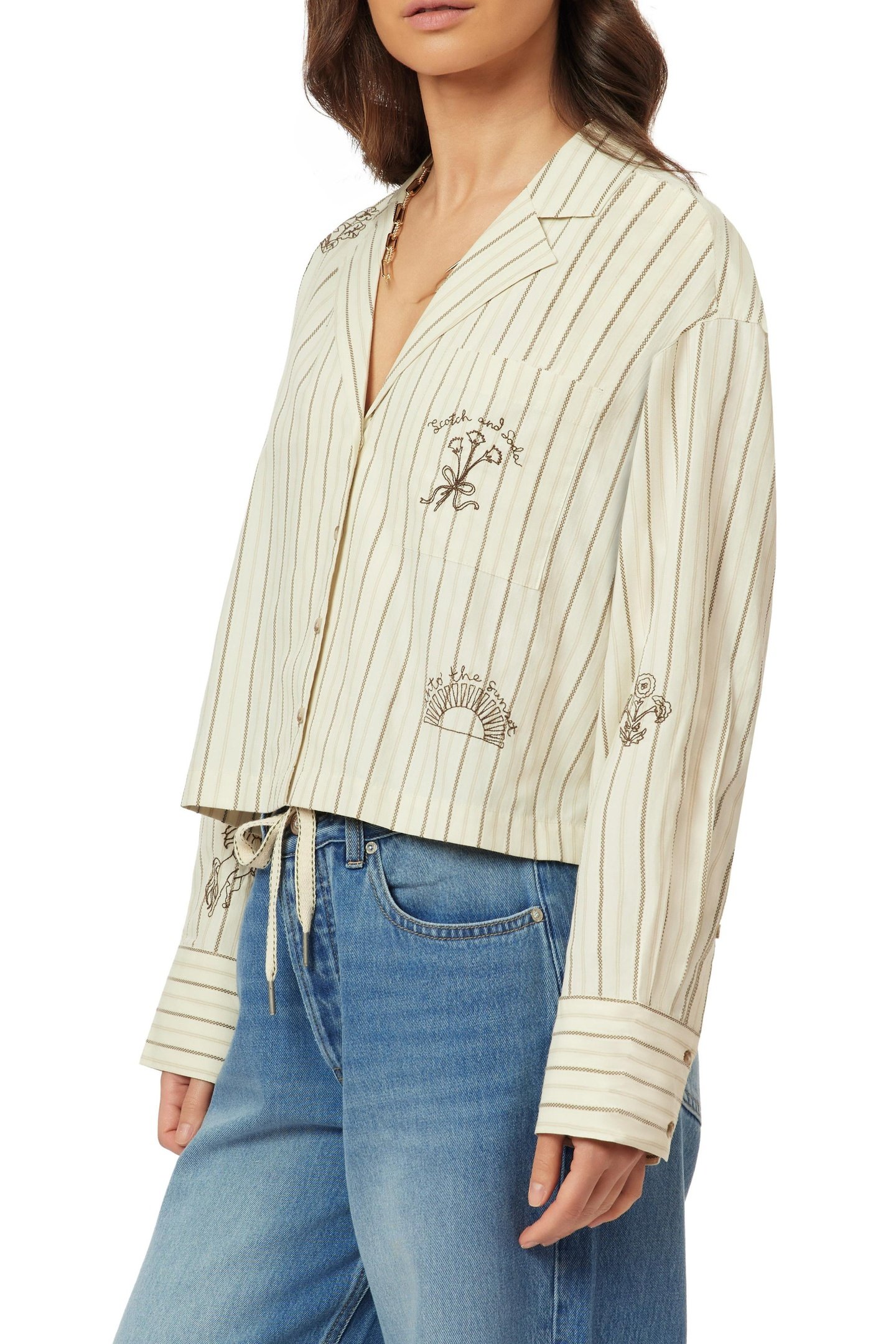 EMBROIDERED NOTCH LAPEL SHIRT HOT FUDGE STRIPE 2