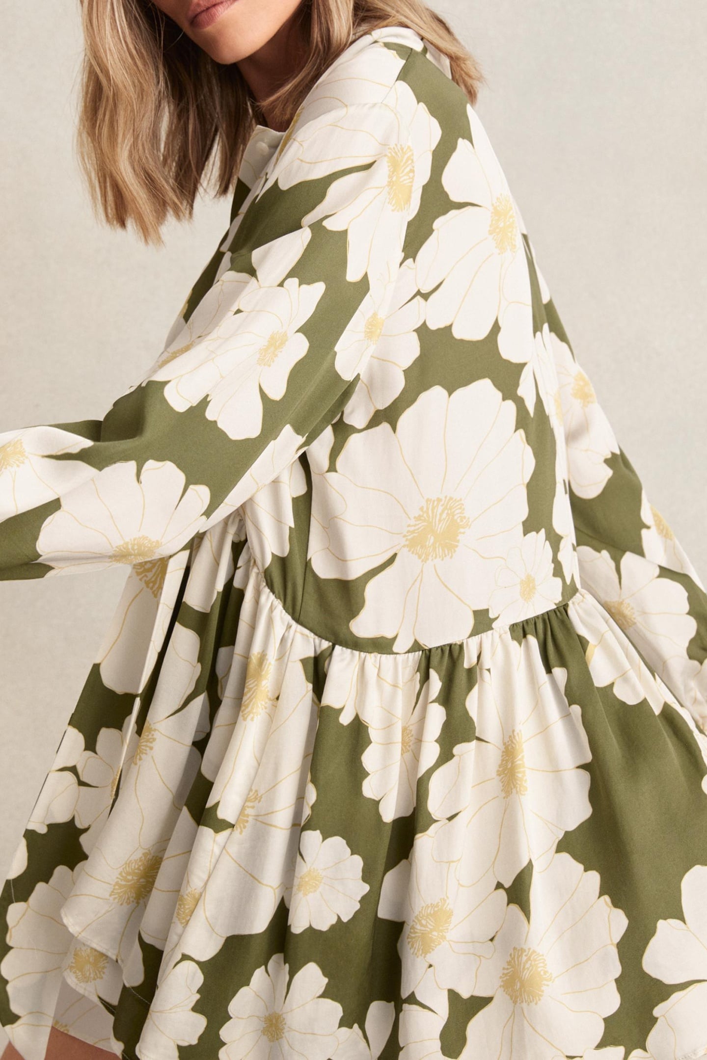 FLORAL PRINTED SWING DRESS IVORY/GREEN 5