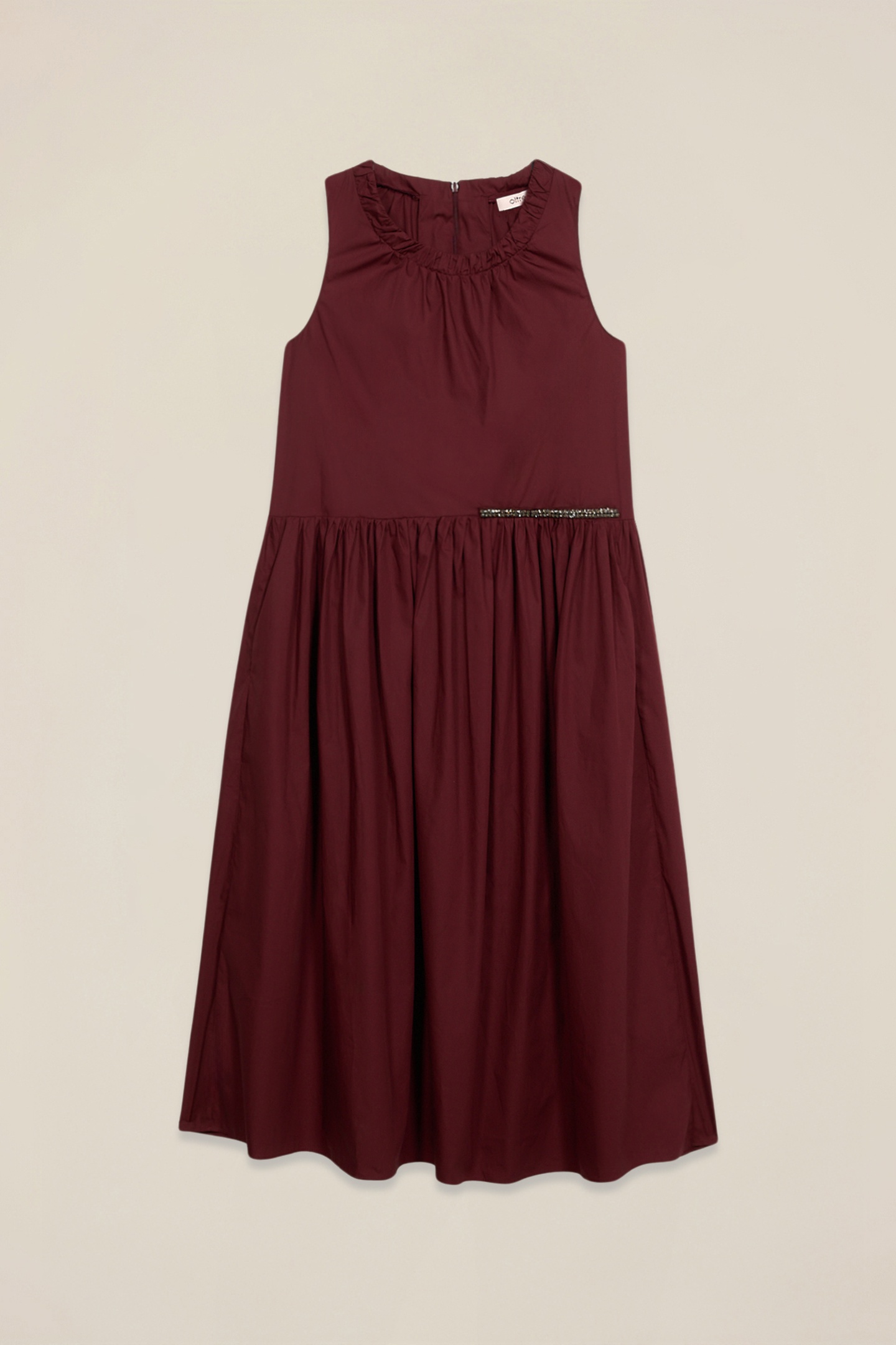 MIDI FLARE DRESS IN POPLIN BURGUNDY 3