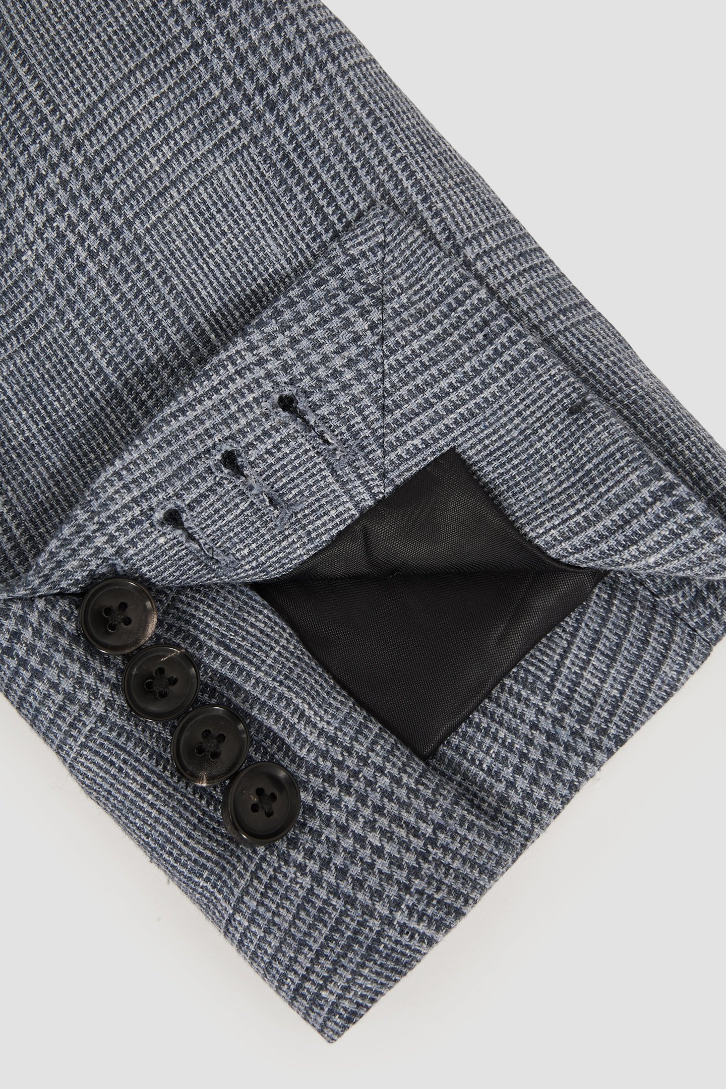 SB 2B NOTCH PRINCE OF WALES CHECK LINEN BLAZER SOFT BLUE 7