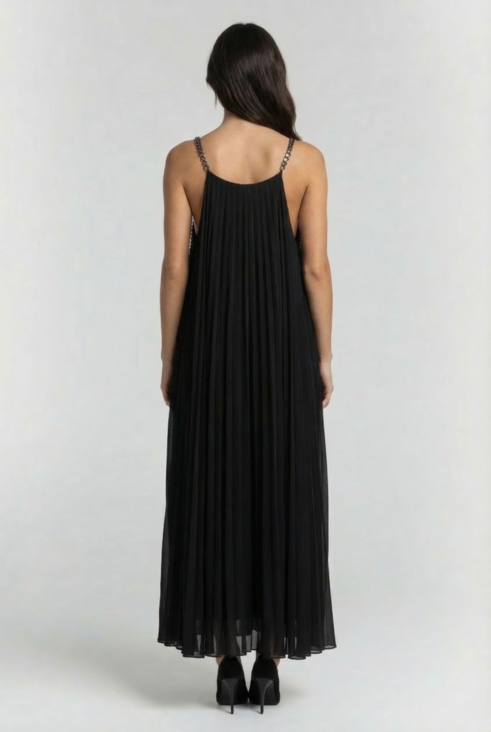 PLEATED CHAIN MIDI DRESS BLACK 2
