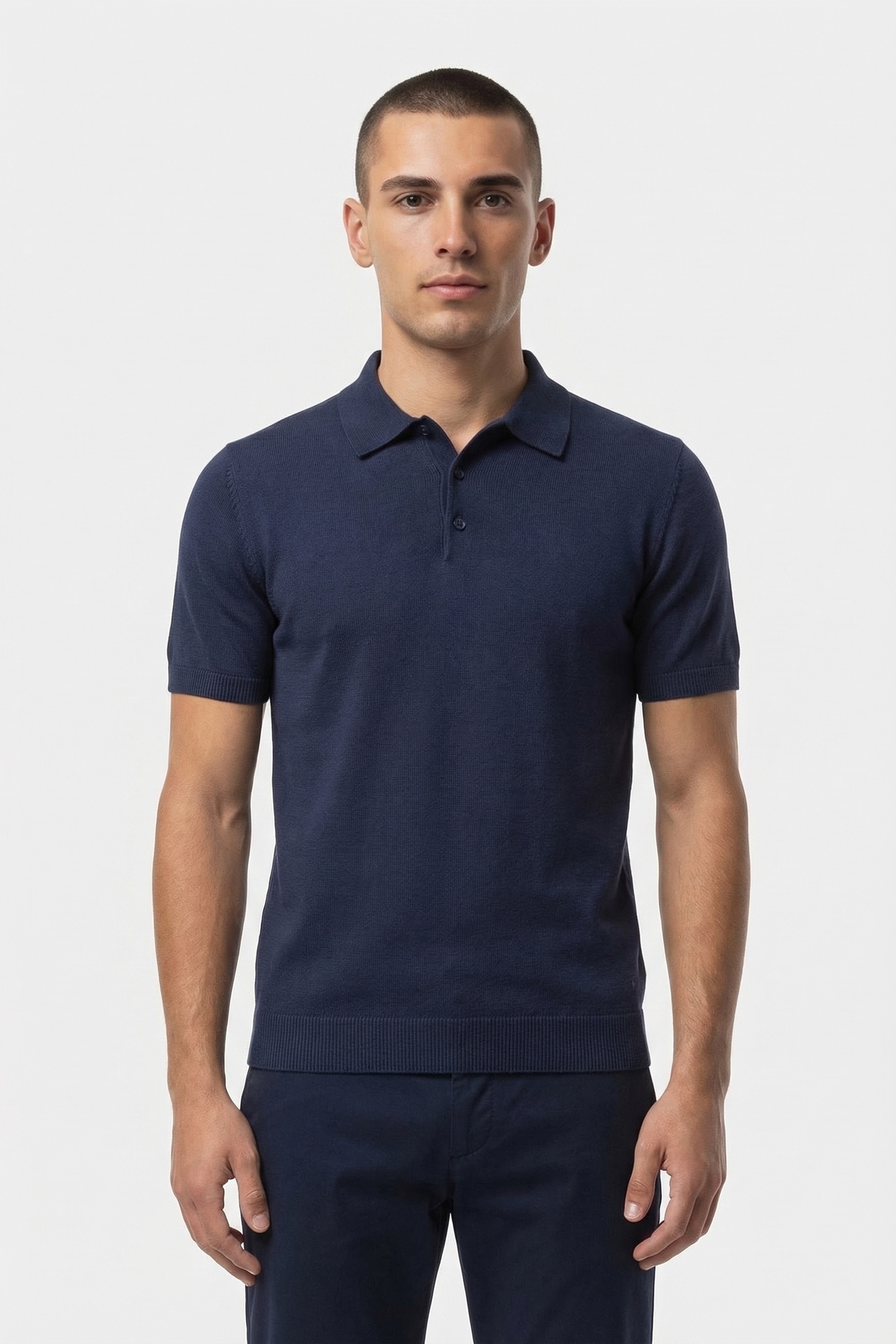 PULLOVER SHORT SLEEVE POLO BUTTON SOLID DEEP BLUE 1
