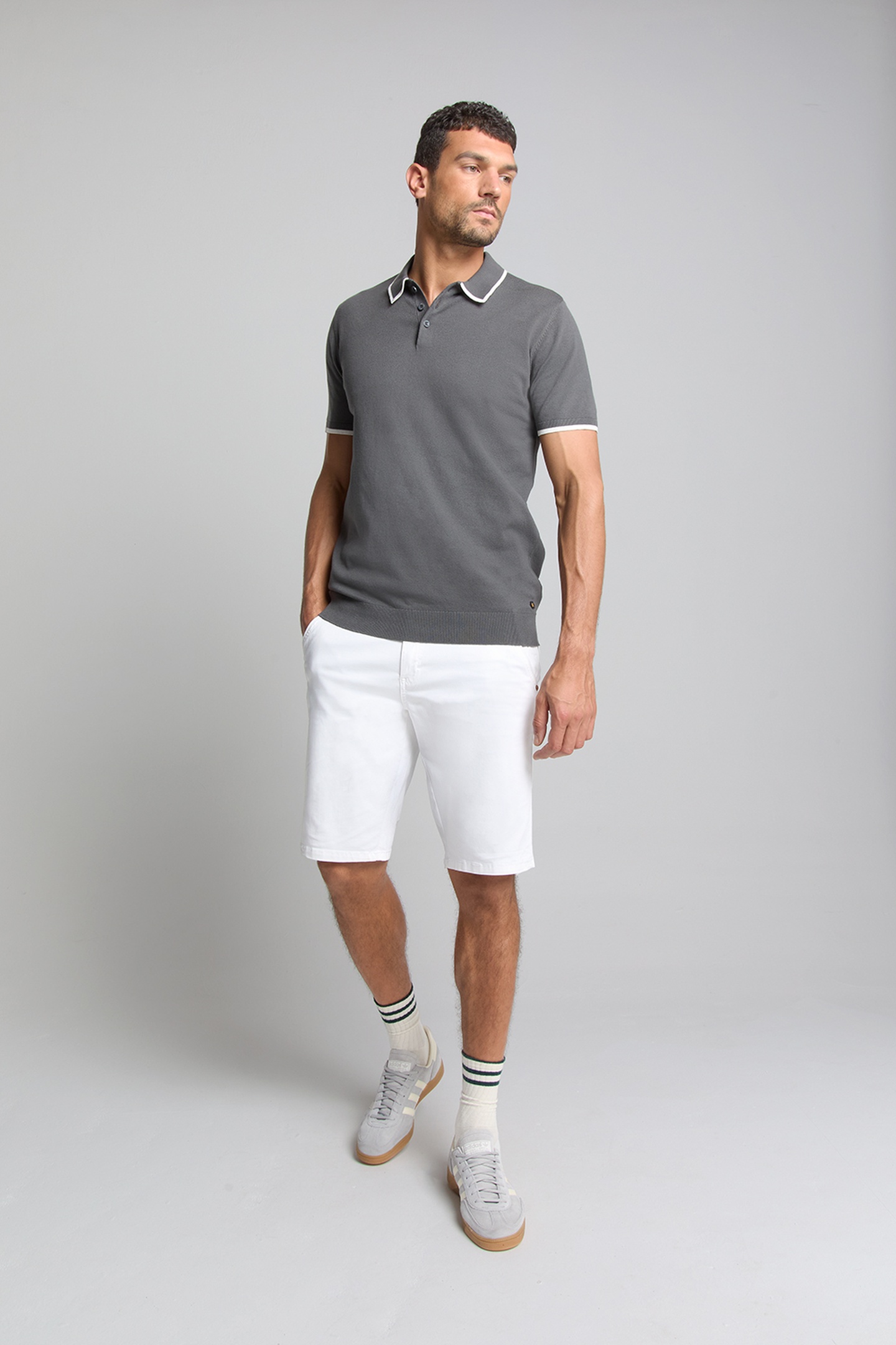 PULLOVER SHORT SLEEVE POLO BUTTON SOLID DARK STEEL 3