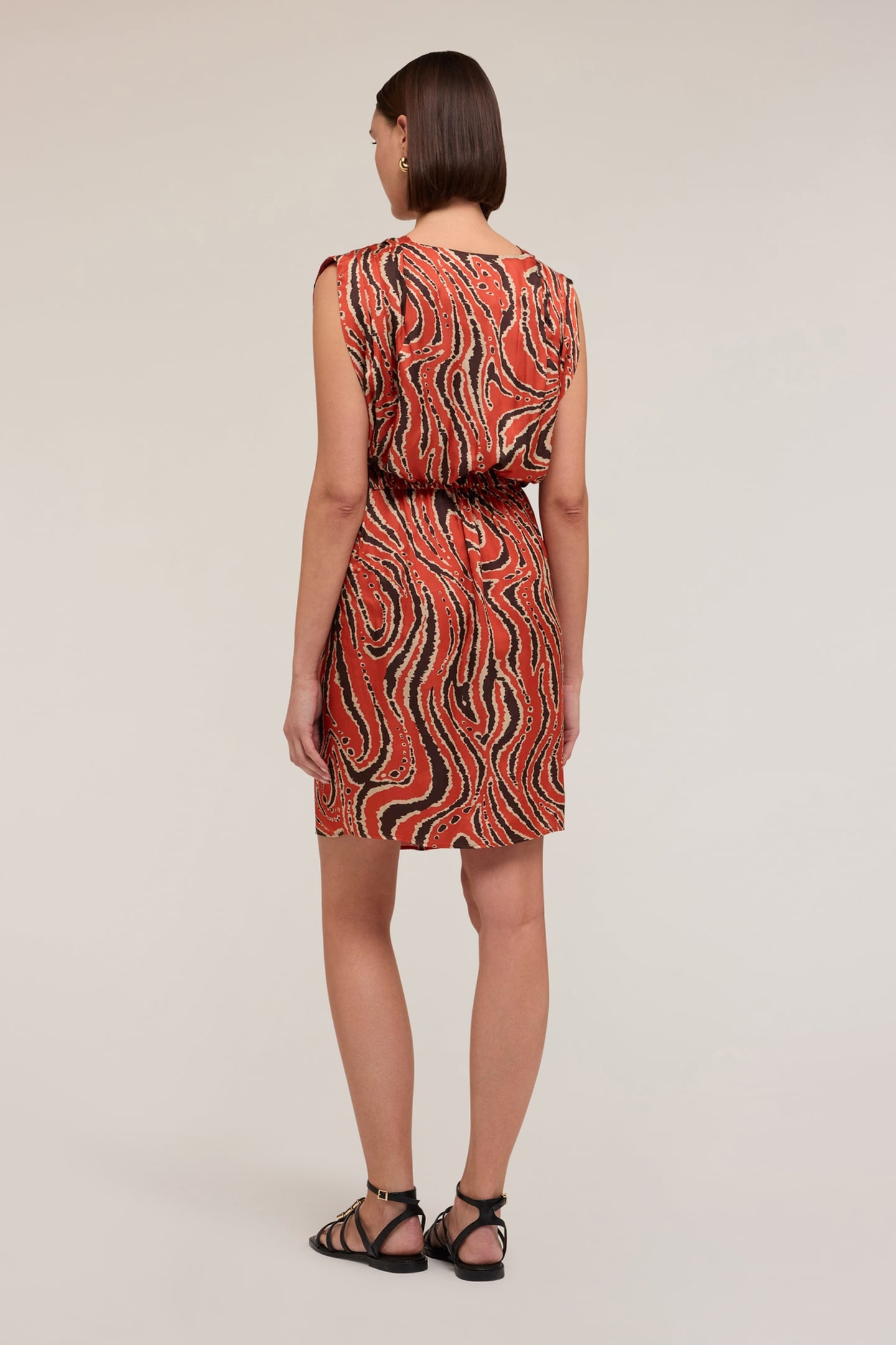 SHORT SATIN CROSSOVER DRESS WITH PRINT ORANGE 2