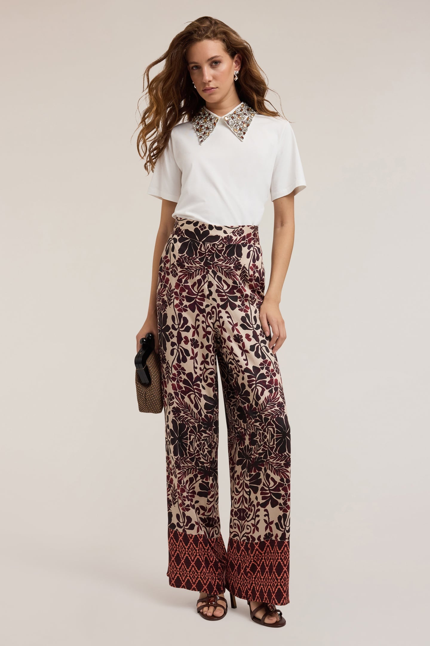 BOHO PRINT PALAZZO TROUSERS BROWN 1