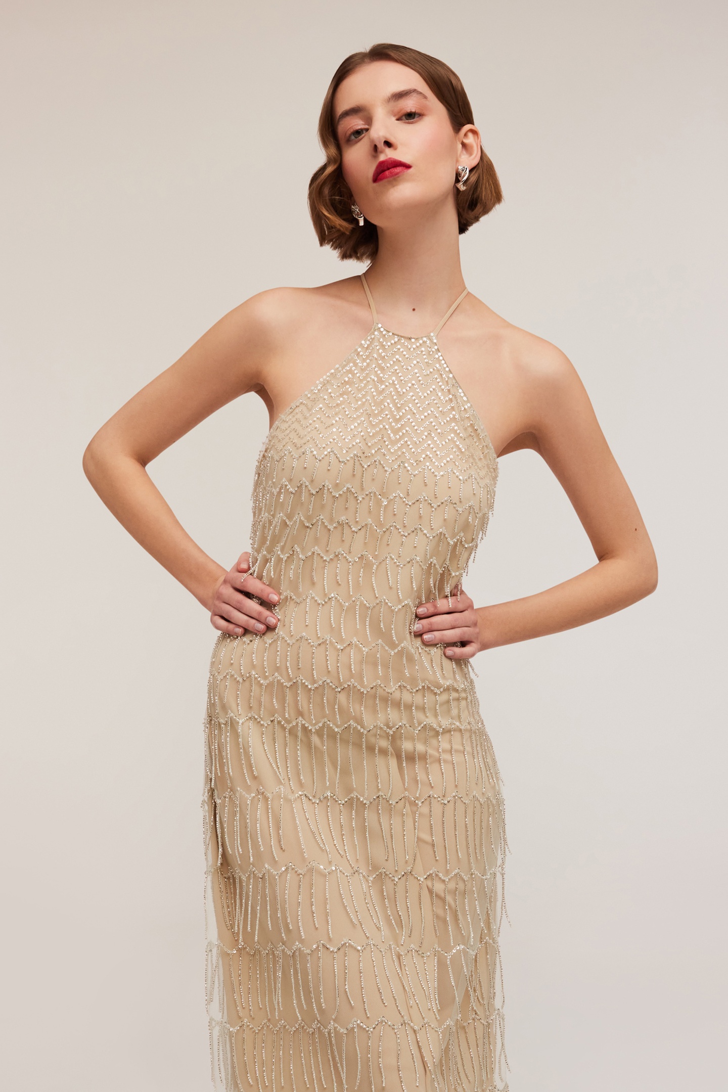 EMBROIDERED DRESS WITH FRINGES BEIGE 3