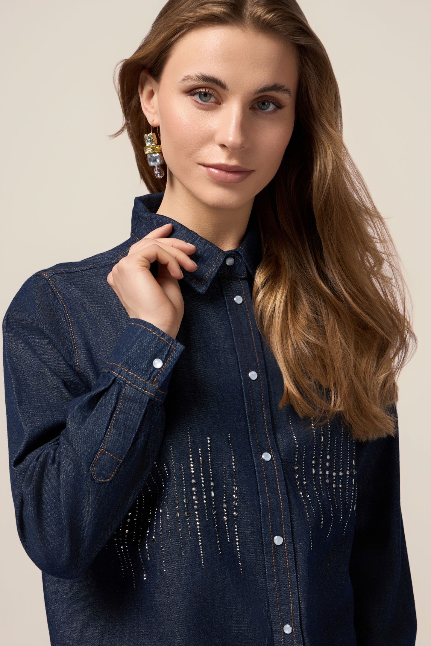 DENIM SHIRT WITH MICRO CRYSTALS BLUE 1