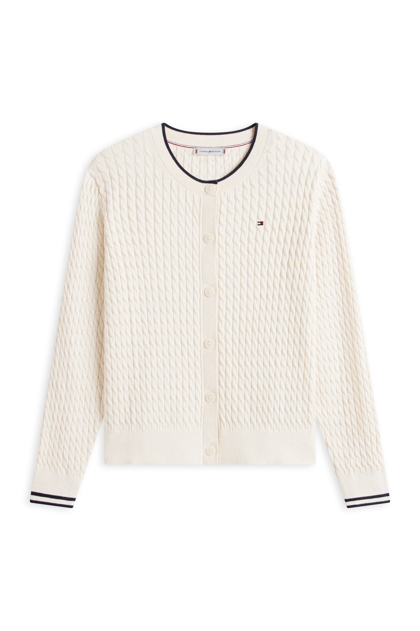 CABLE KNIT CARDIGAN IVORY PETAL TIPPING 3