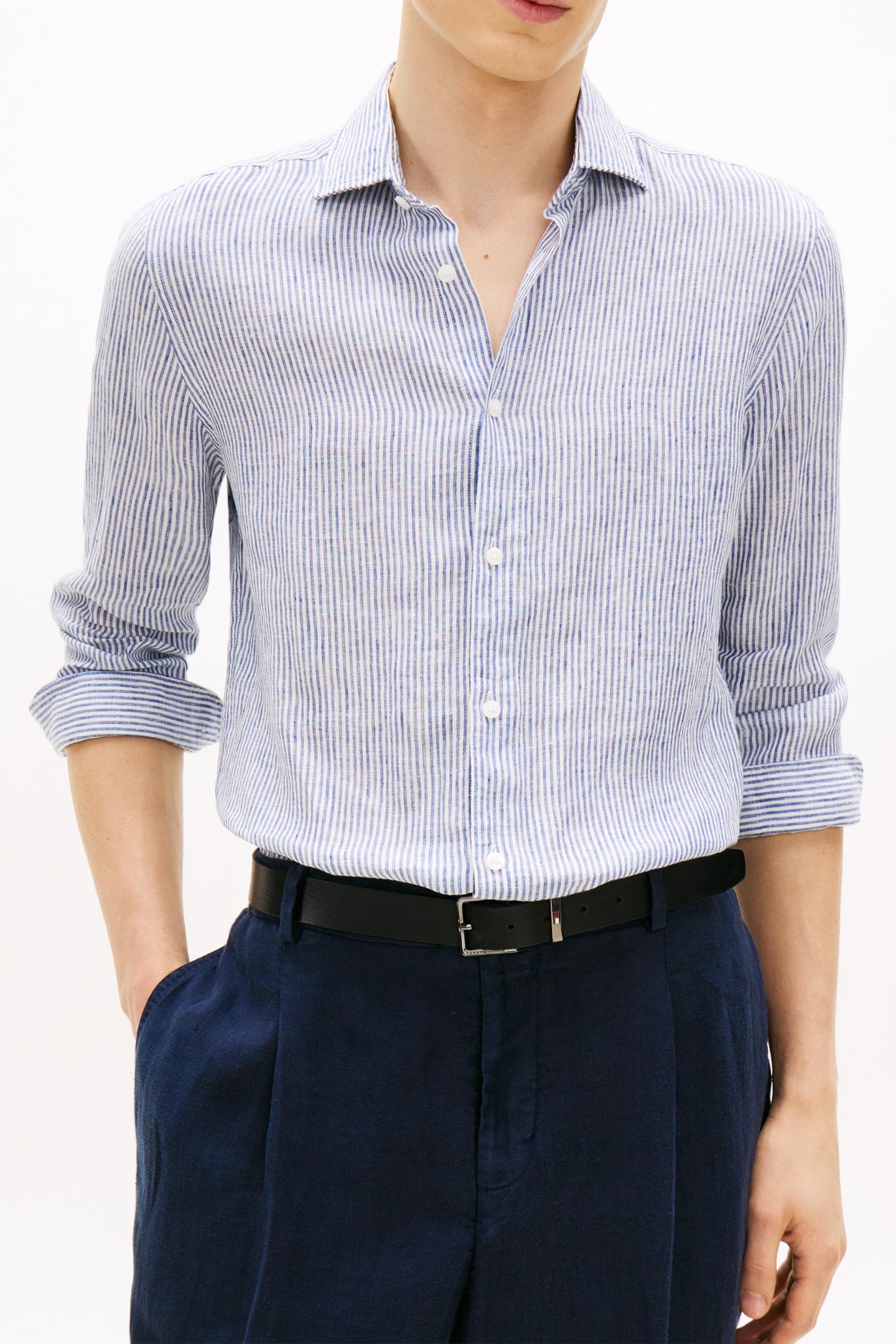 DC LINEN STRIPE SHIRT CARBON NAVY/ECRU 3