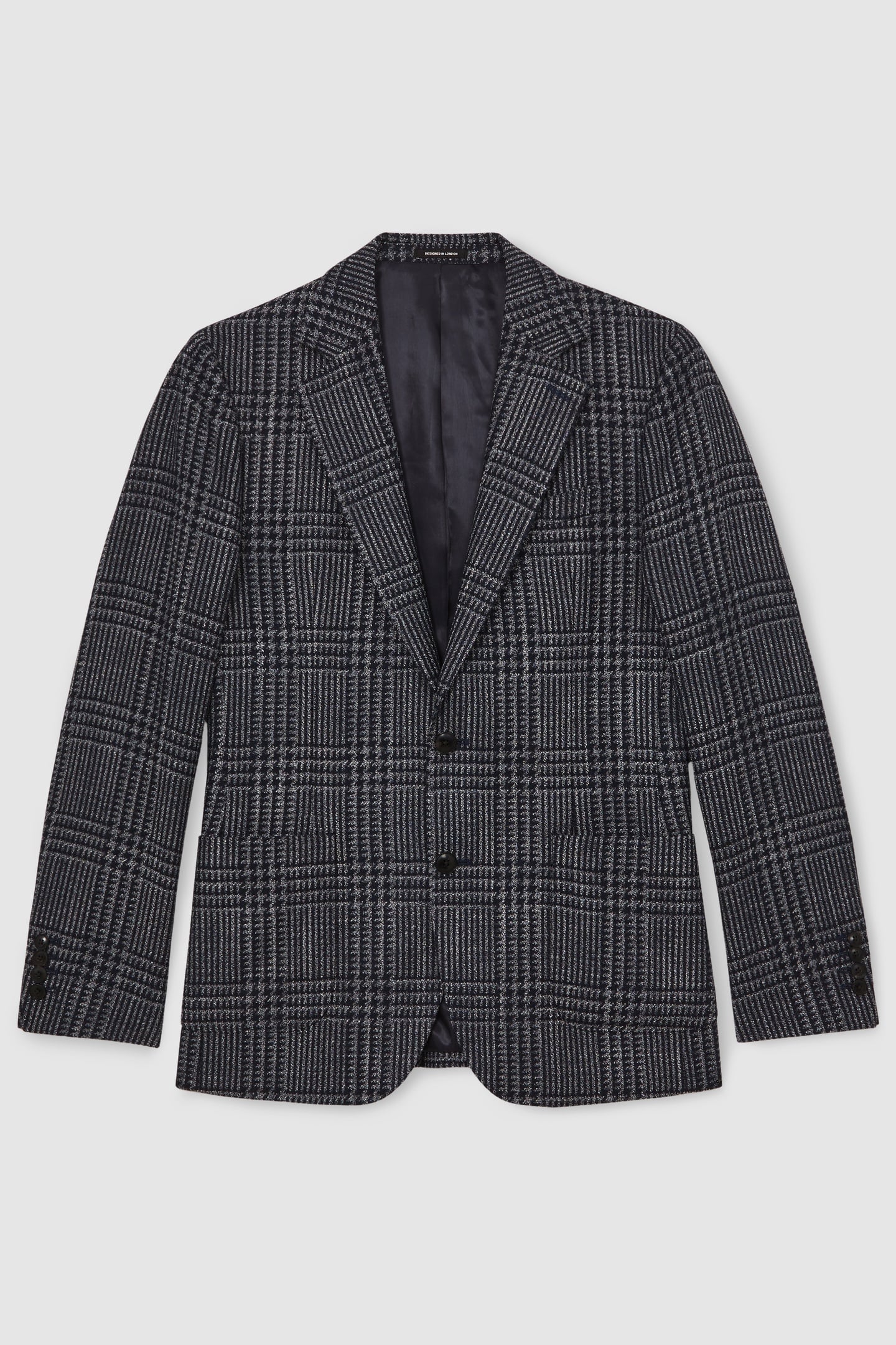 SB 2B NOTCH WOOL PRINCE OF WALES CHECK BLAZER NAVY 6