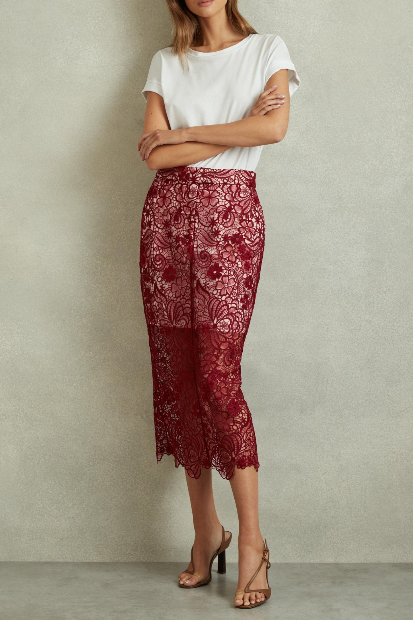 LACE PENCIL SKIRT BURGUNDY 1