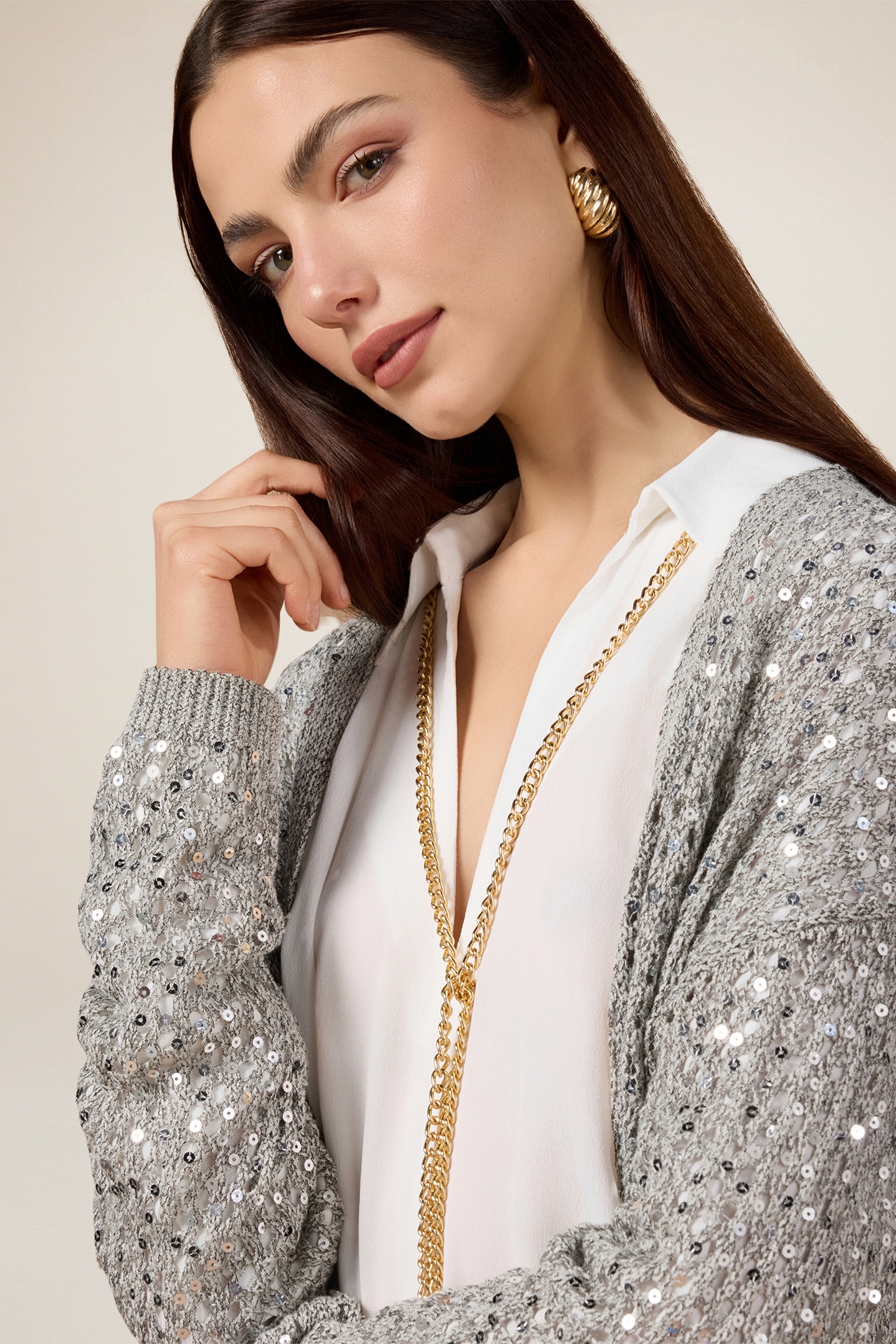 OPENWORK CARDIGAN WITH SEQUINS GREY 4