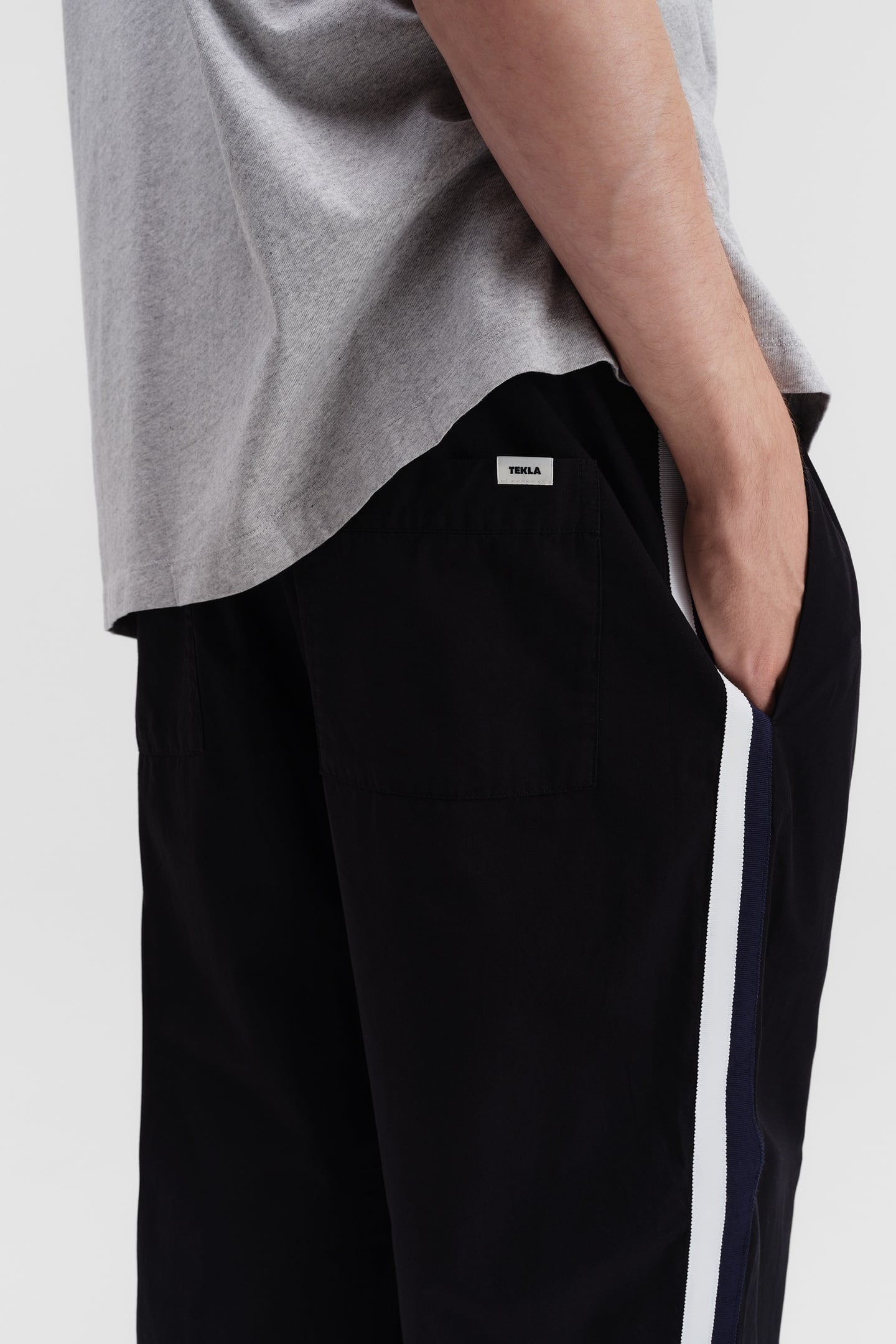 UNISEX POPLIN, PYJAMAS PANTS GROSGRAIN SIDE STRIPE ALL BLACK 10