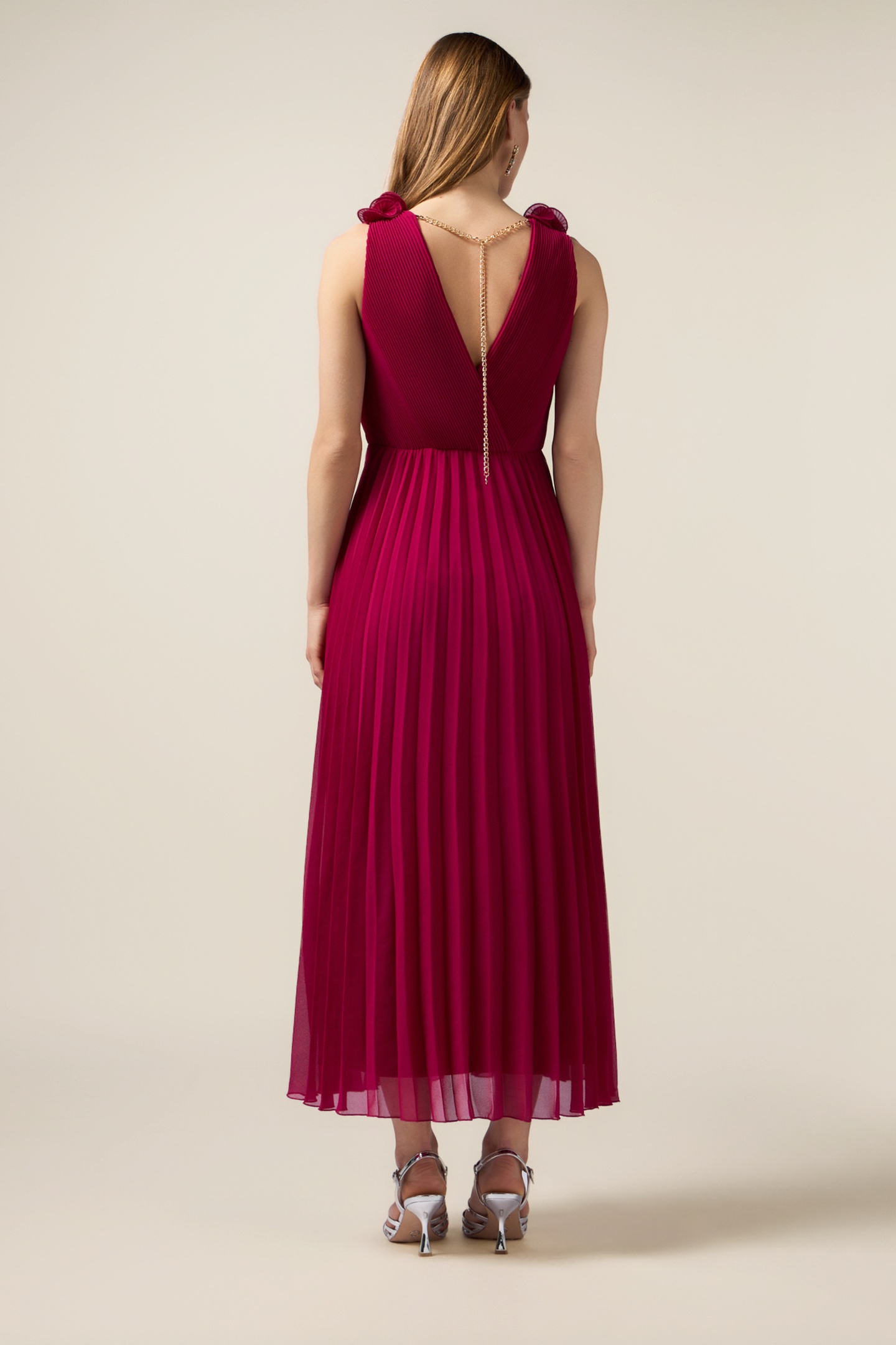 LONG PLEATED DRESS WITH RUFFLE FUCHSIA 4