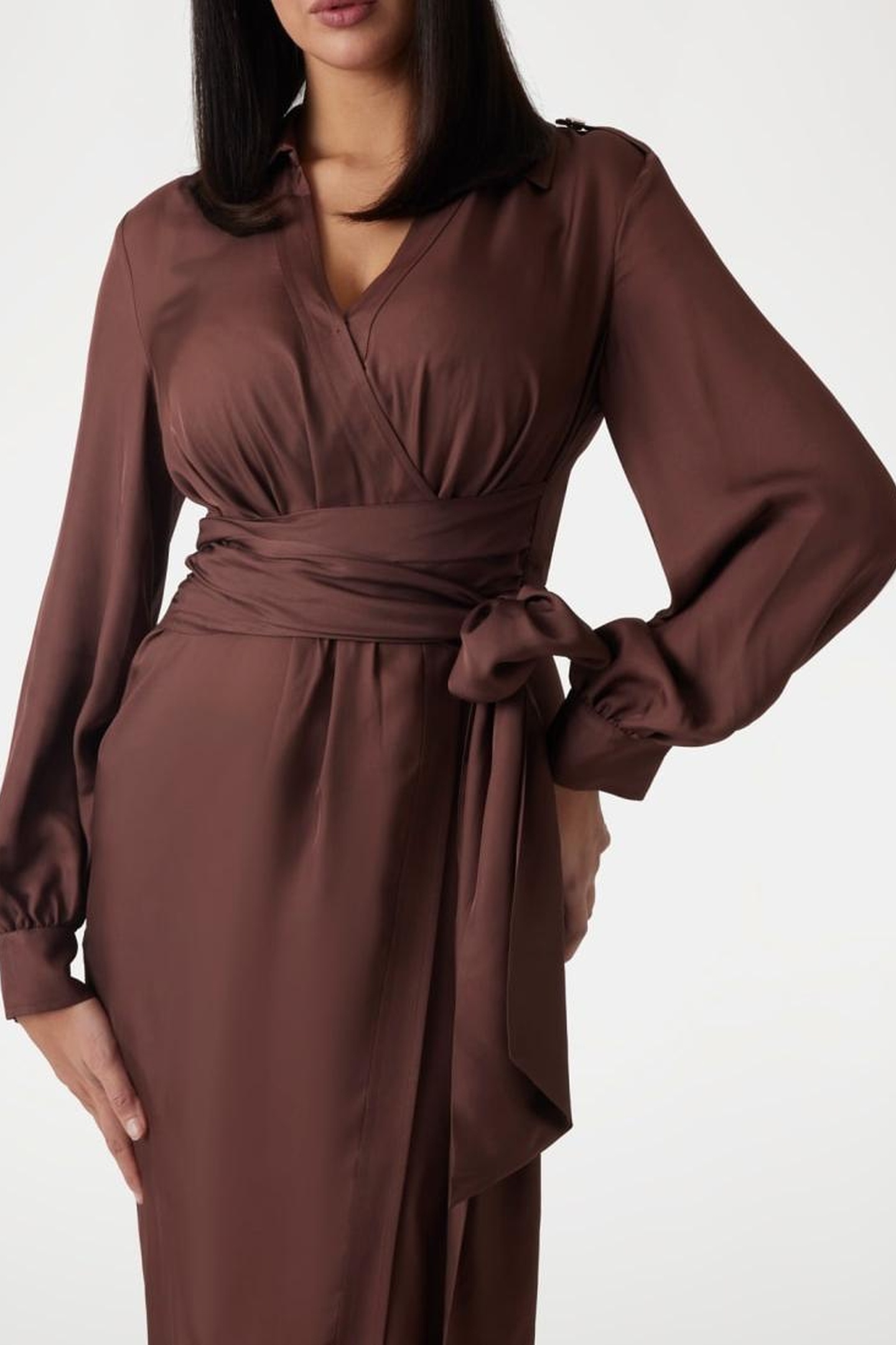 MARCIANO BY GUESS DORIAN LS WRAP DRESS CIOCCOLATA 2