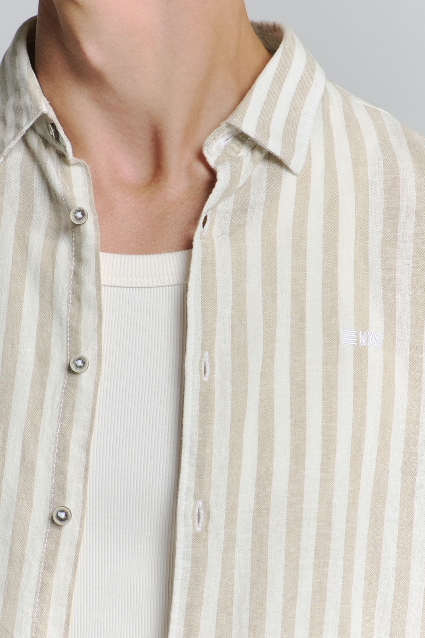 SHIRT VERICAL BIG STRIPES WITH LINEN LIGHT DESERT 7