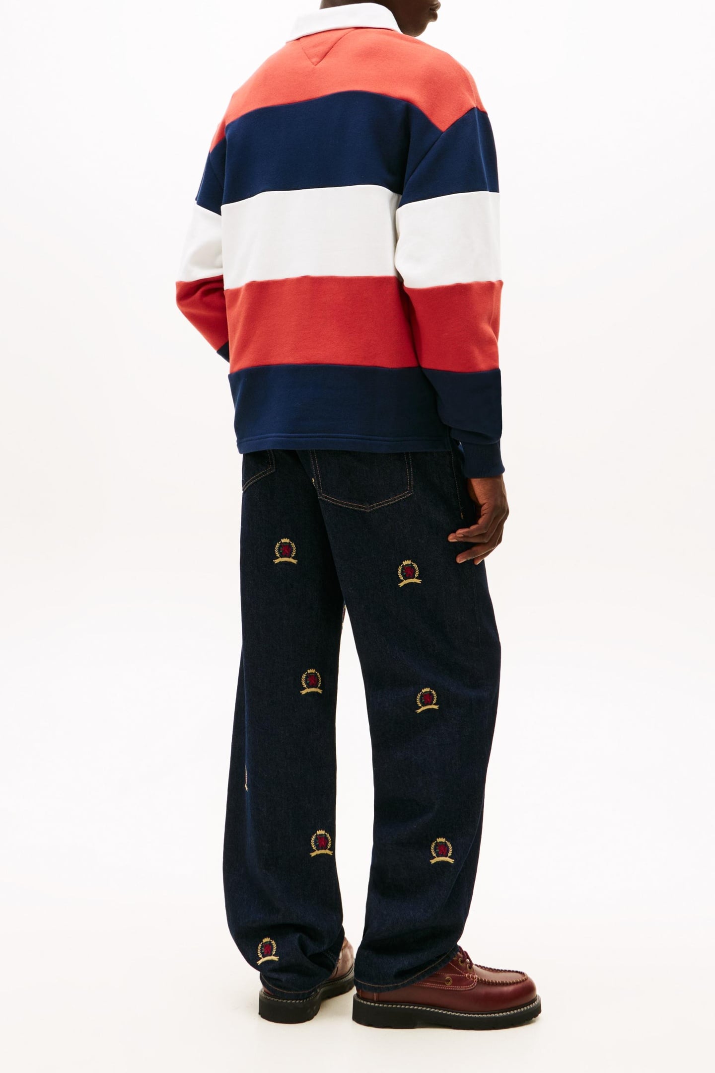 BADGE STRIPE RELAXED RUGBY SHIRT NAVY/RED/ECRU 2