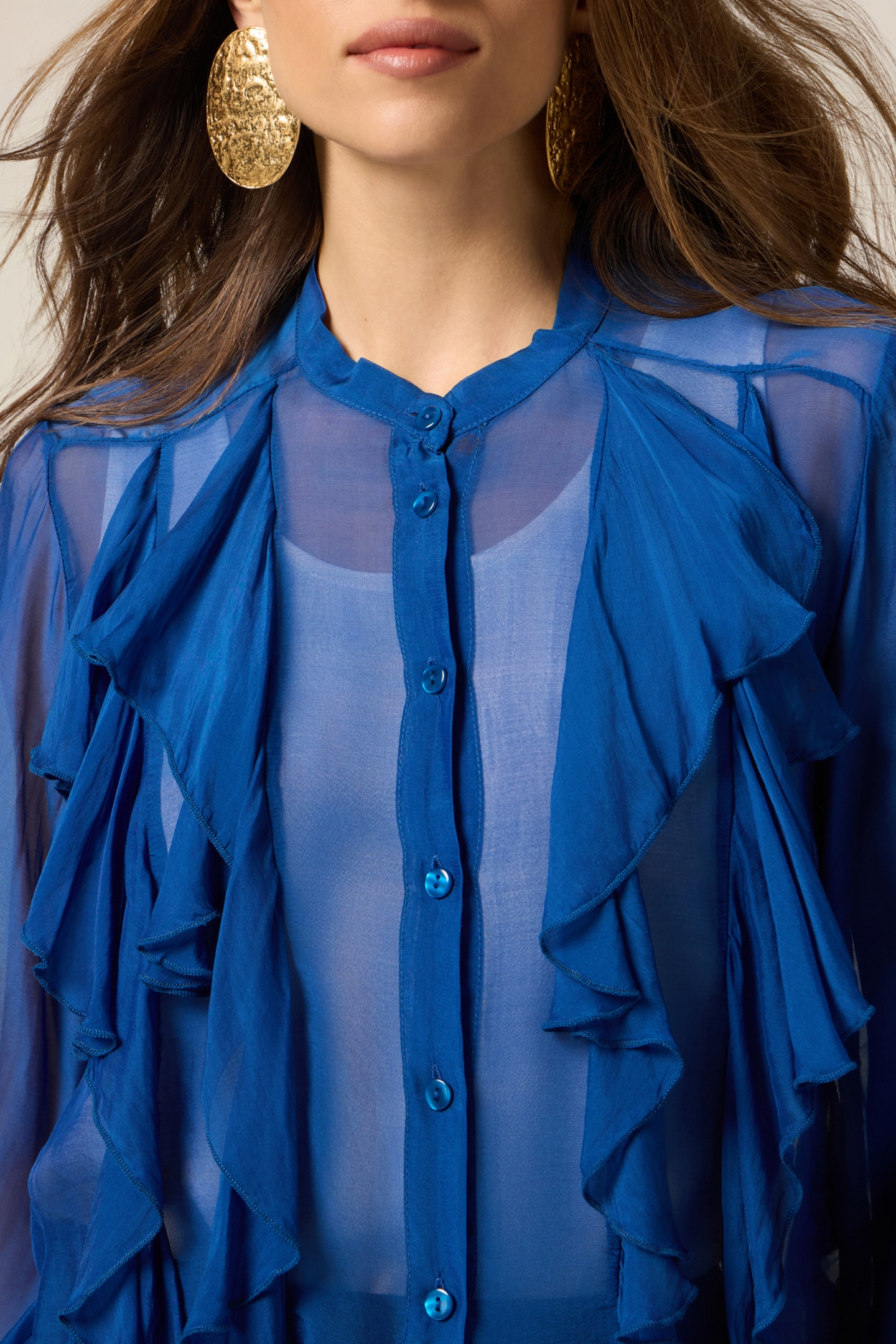 SILK BLEND SHIRT WITH RUFFLE BLUE 5