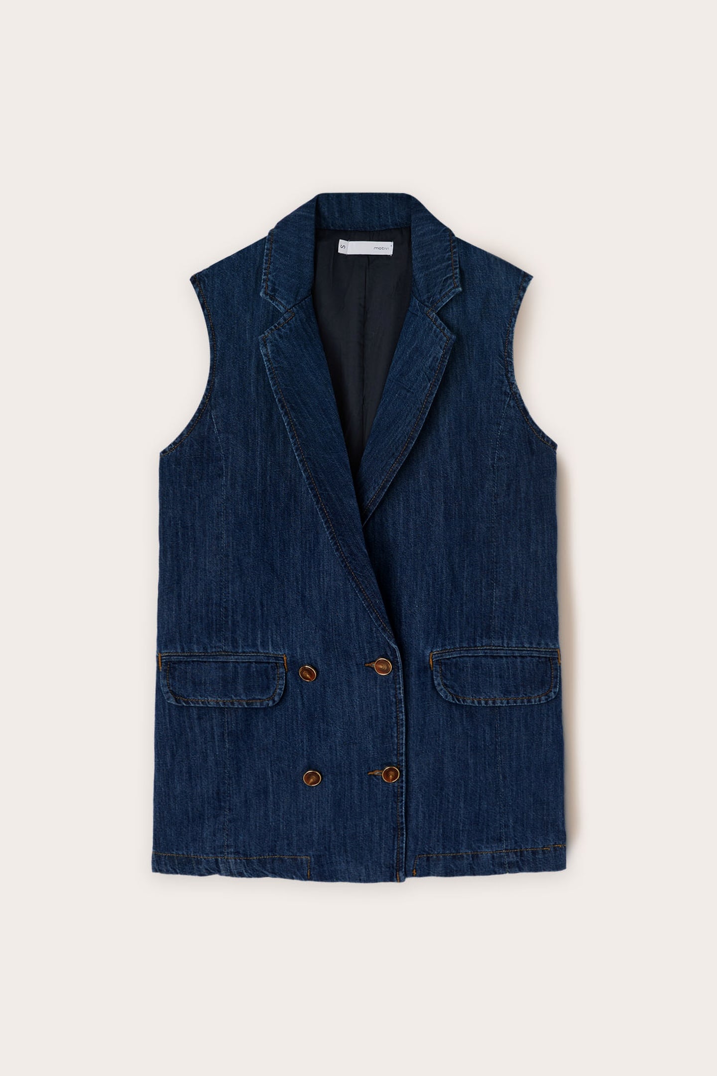 DOUBLE-BREASTED OVERSIZED WAISTCOAT IN LINEN-BLEND DENIM BLU 5