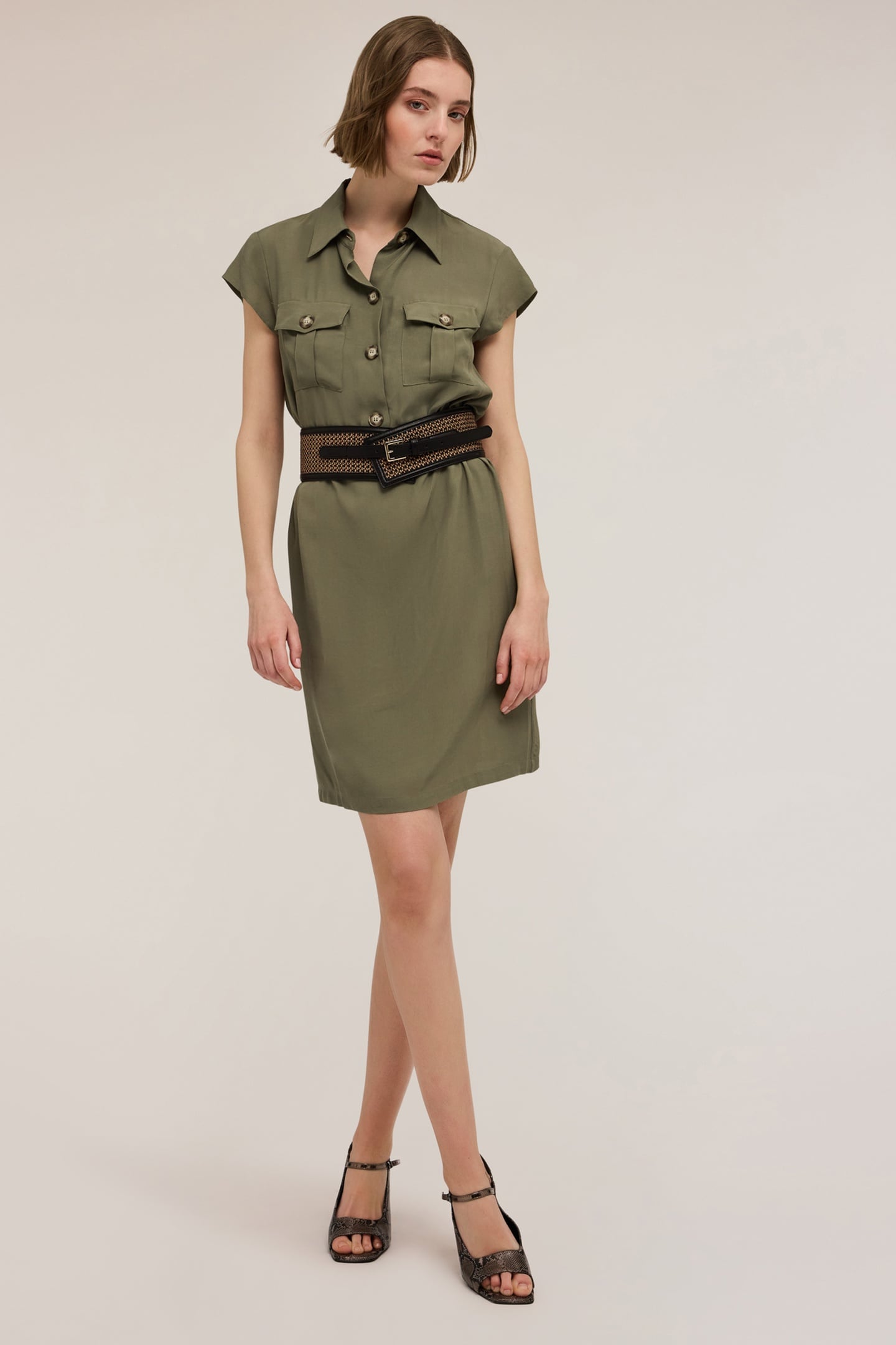 CHEMISIER DRESS WITH POCKETS MILITARY GREEN 1