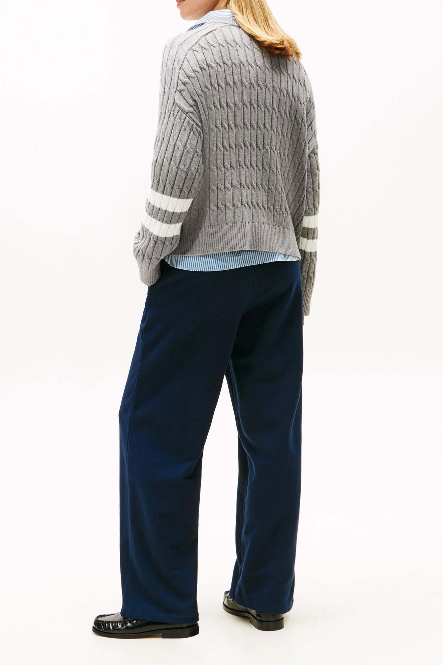 LOGO EMBROIDERY RELAXED CABLE KNIT JUMPER MED HEATHER GREY 5