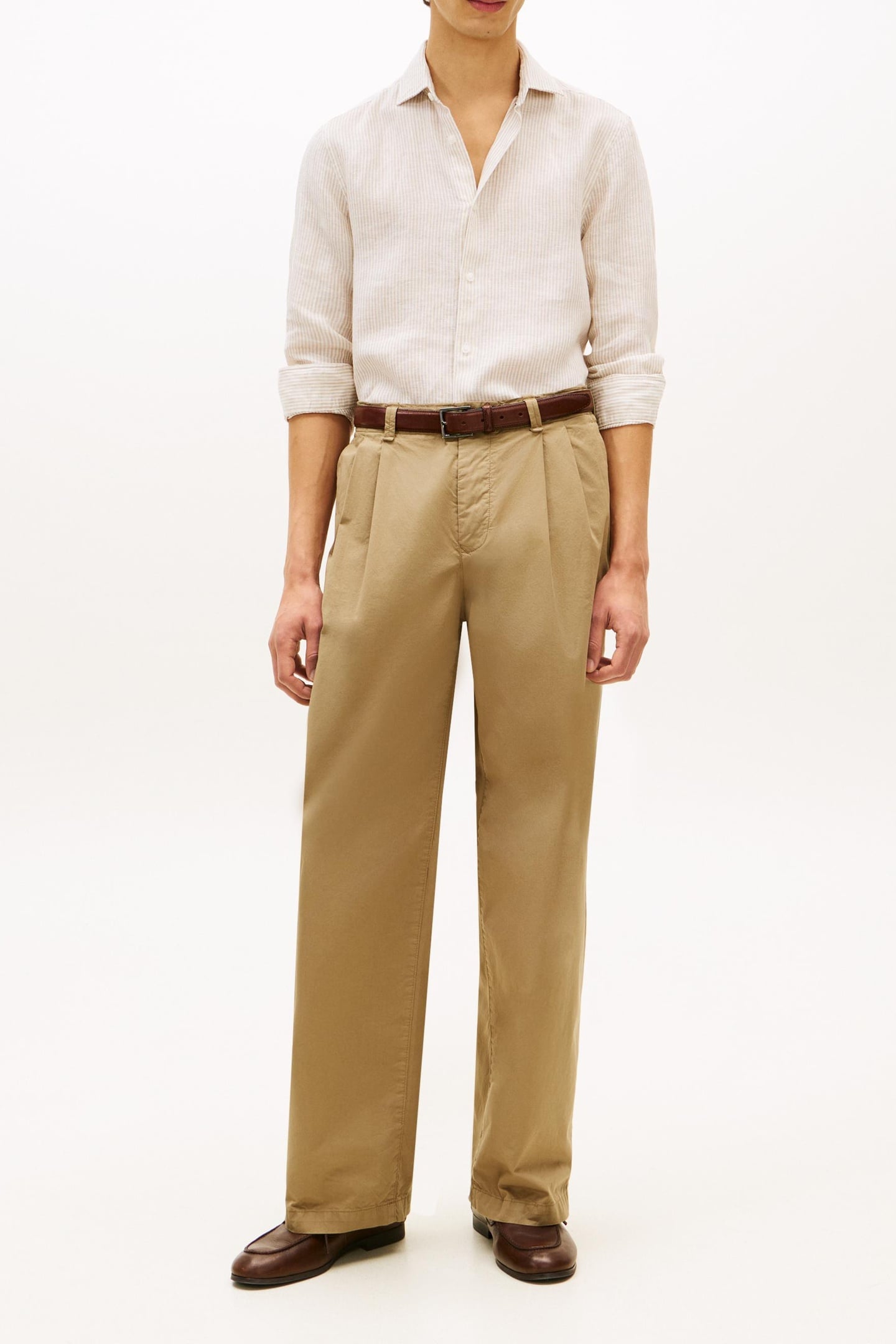 DC LINEN STRIPE SHIRT SANDALWOOD/ECRU 1