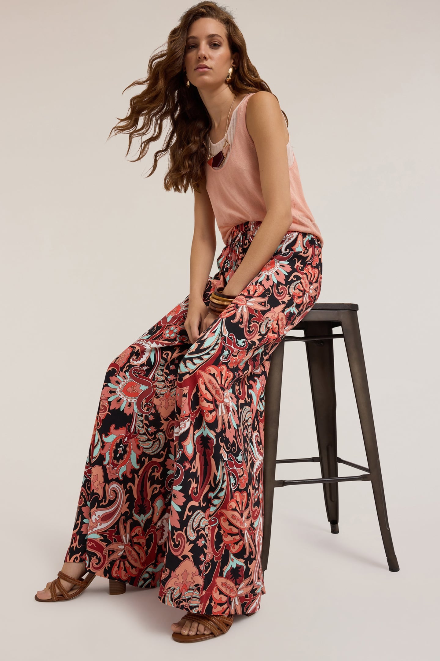FLOWING PALAZZO PANTS WITH ETHNIC PATTERN RED 5