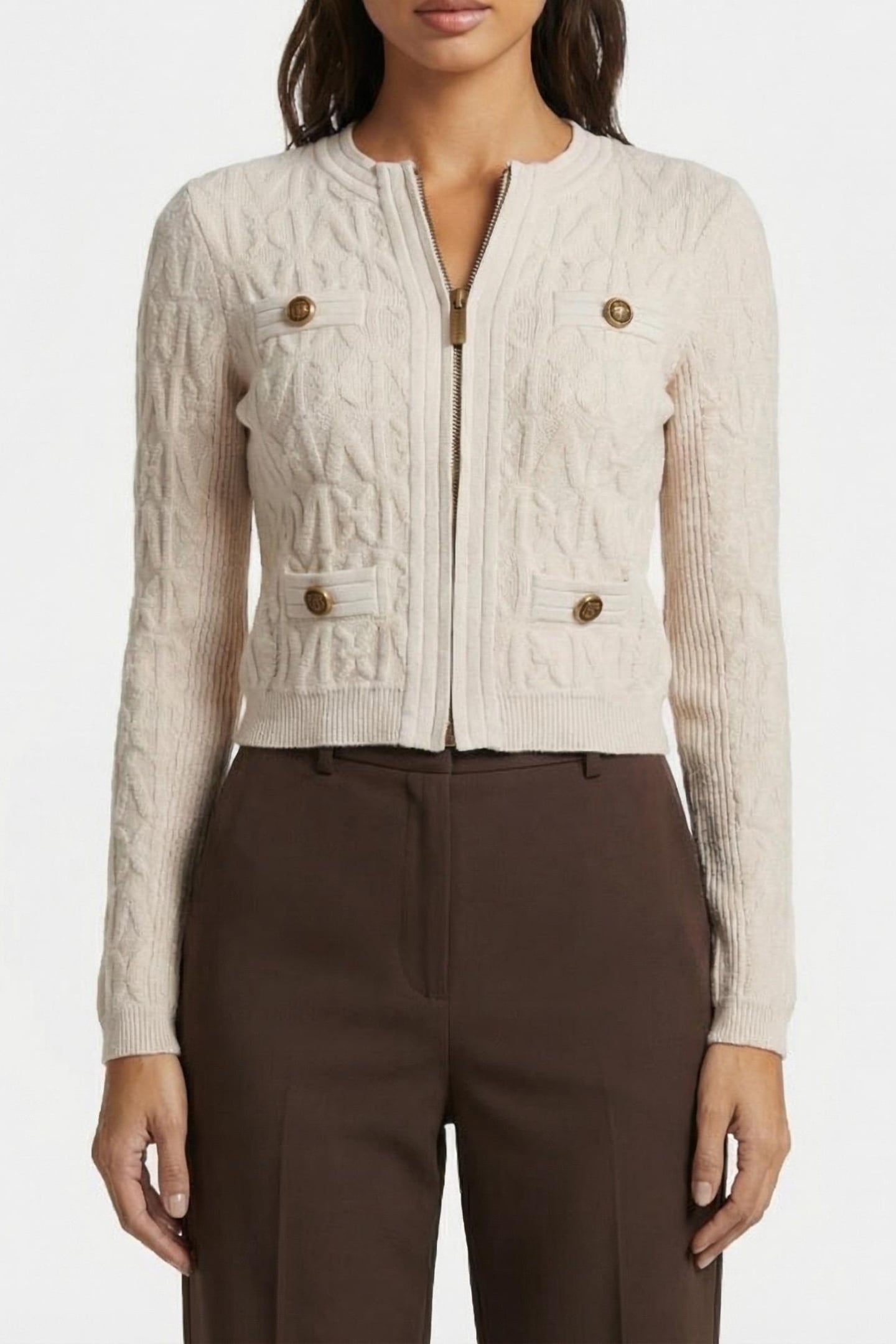 GUESS Marciano By  Hermione Chenille Zipped Jacket Muted Ston Maat: S | Korte Jassen Outlet | Dames | Wit