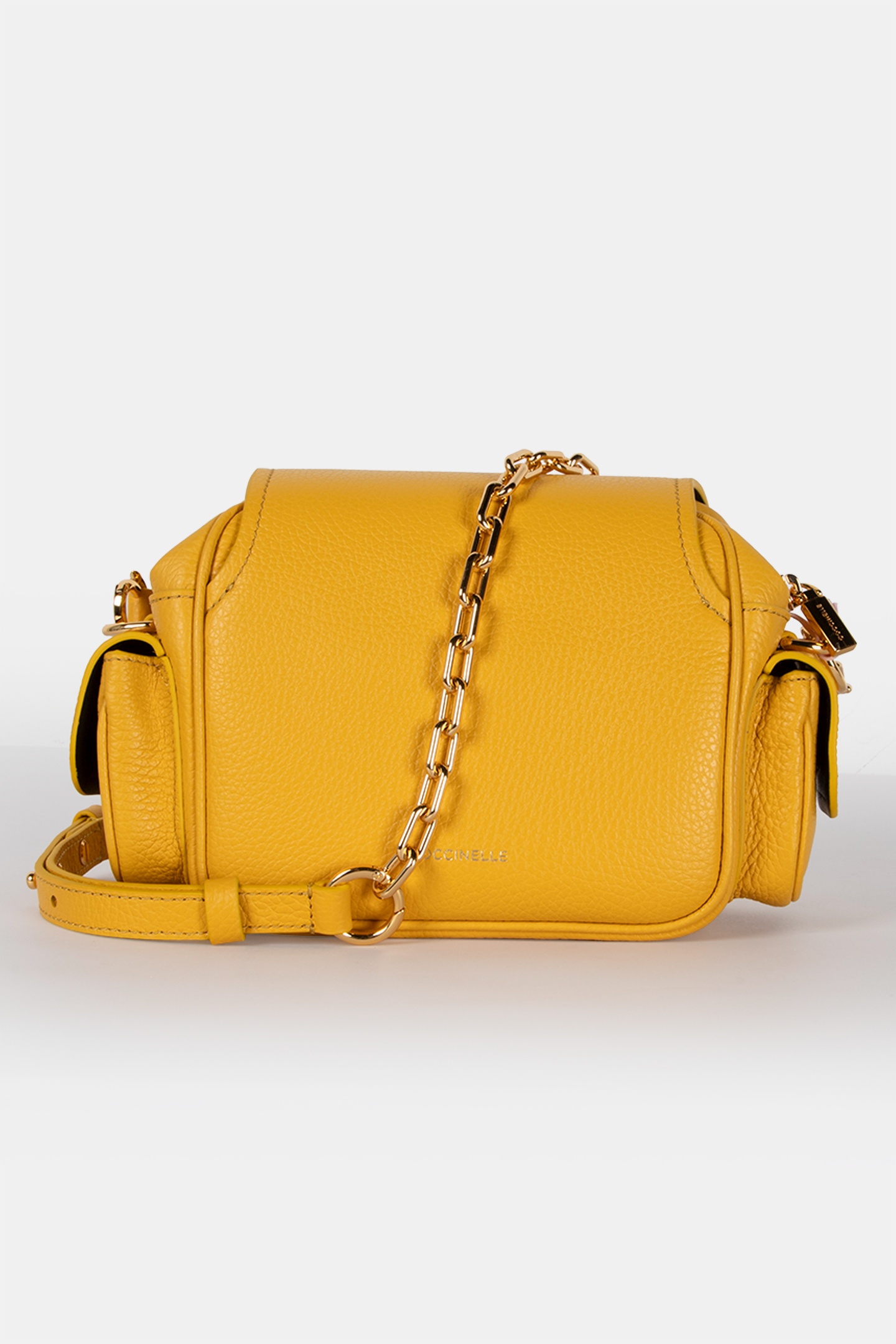 LEATHER CROSS BODY BAG WITH CHAIN STRAP IN YELLOW 4