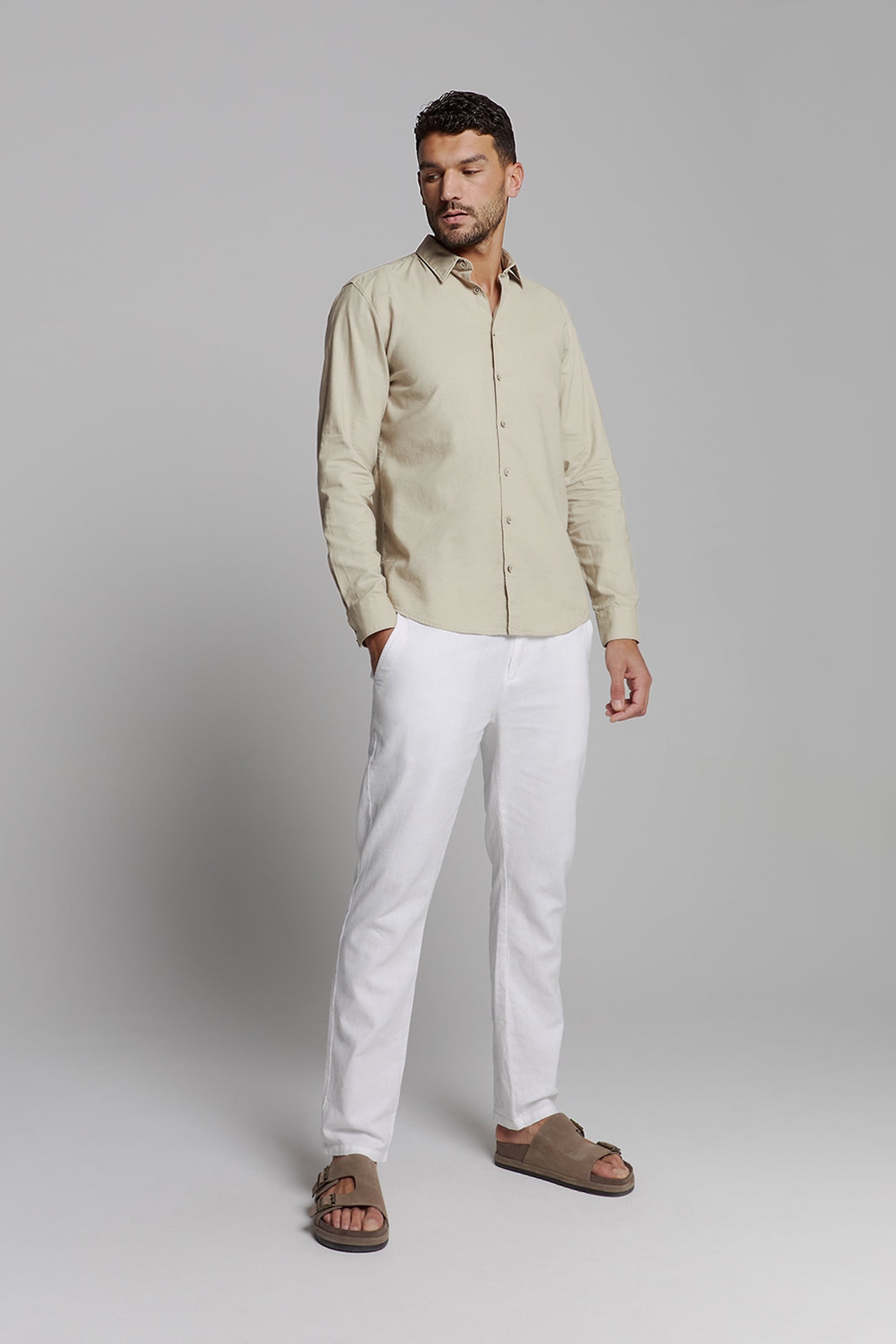 SHIRT SOLID WITH LINEN LIGHT DESERT 3
