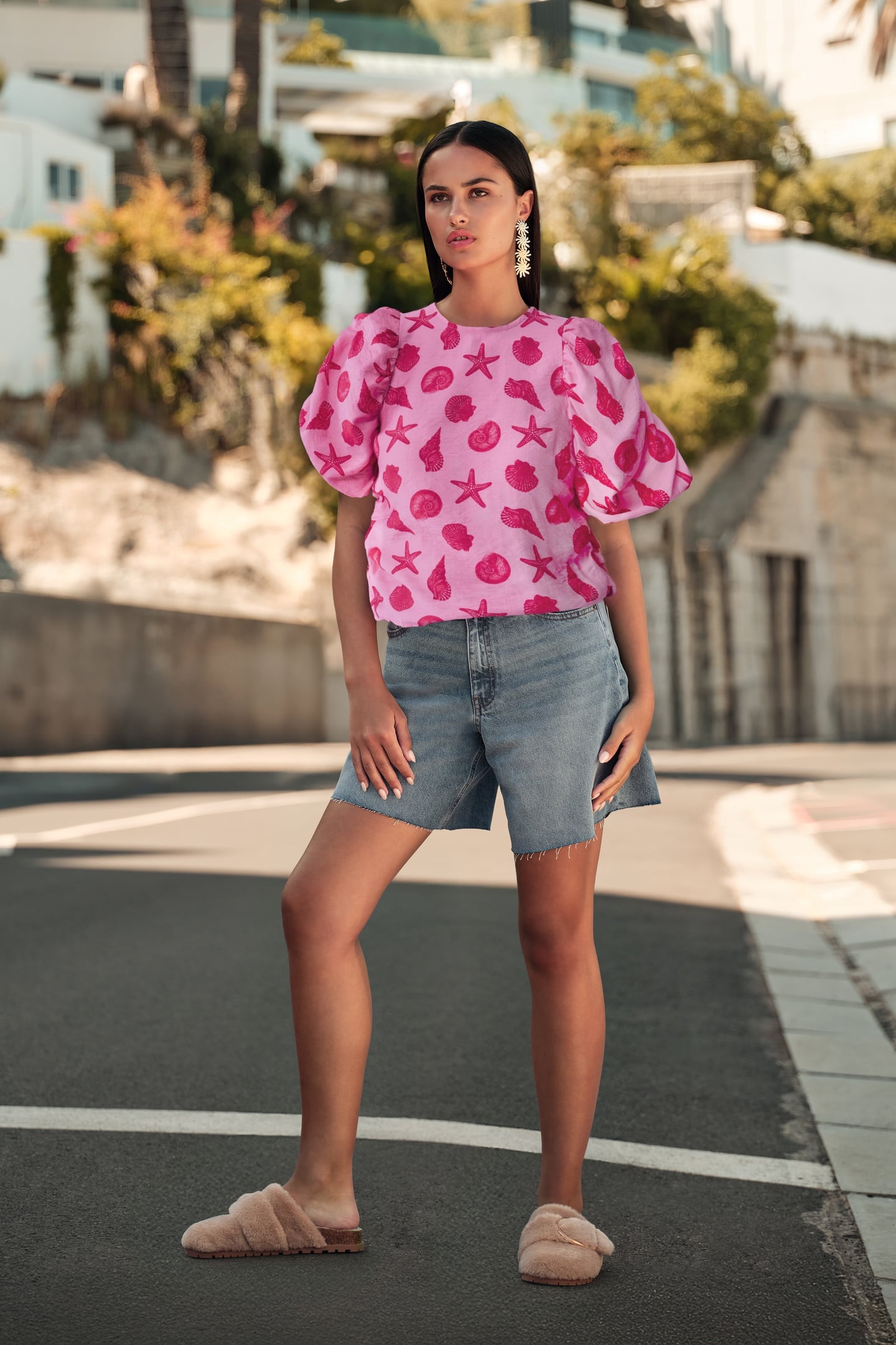 LA-SBSHELL PUFFY SLEEVE TOP PINK 1