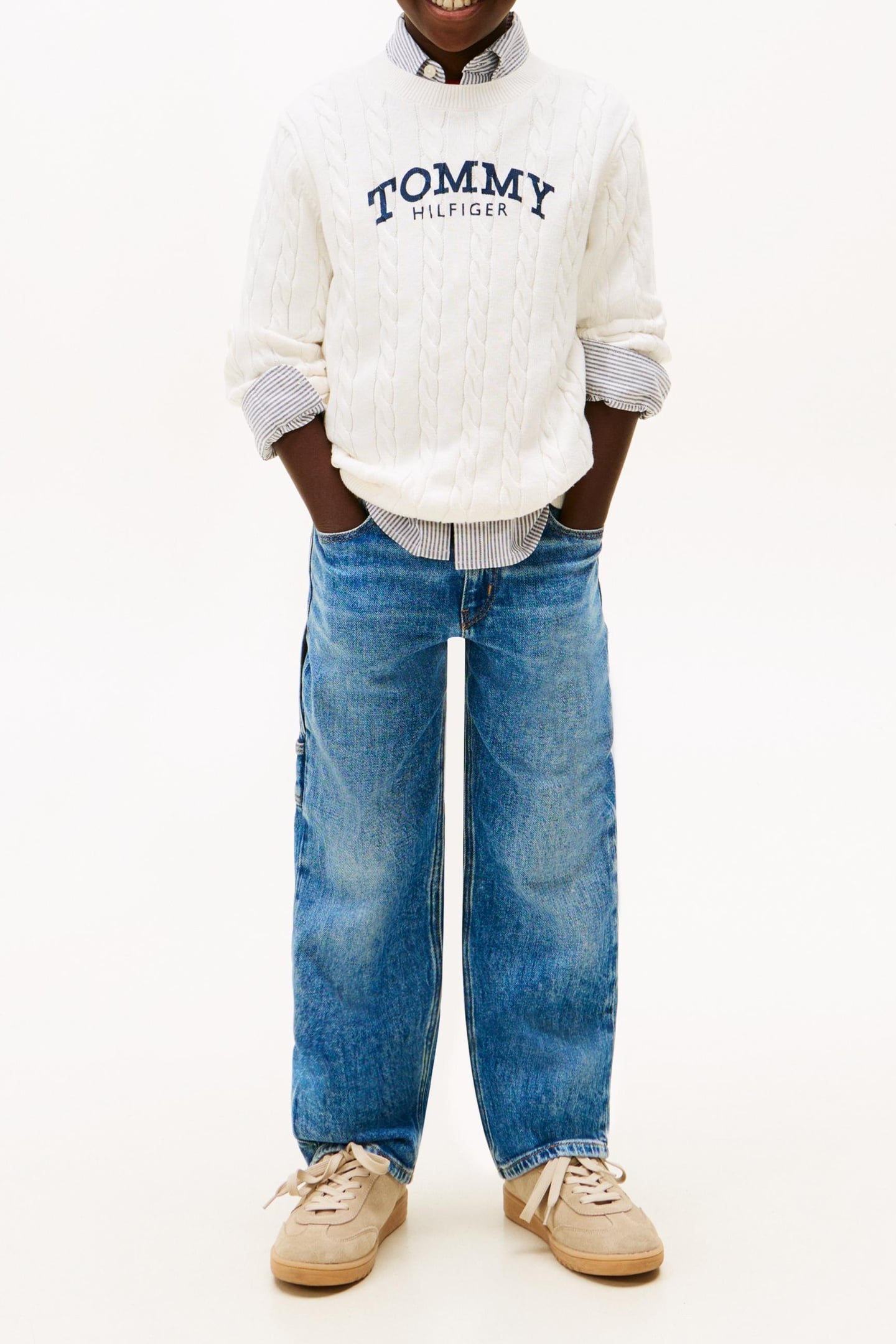 BOYS GRAPHIC CABLE SWEATER IVORY SILK 2