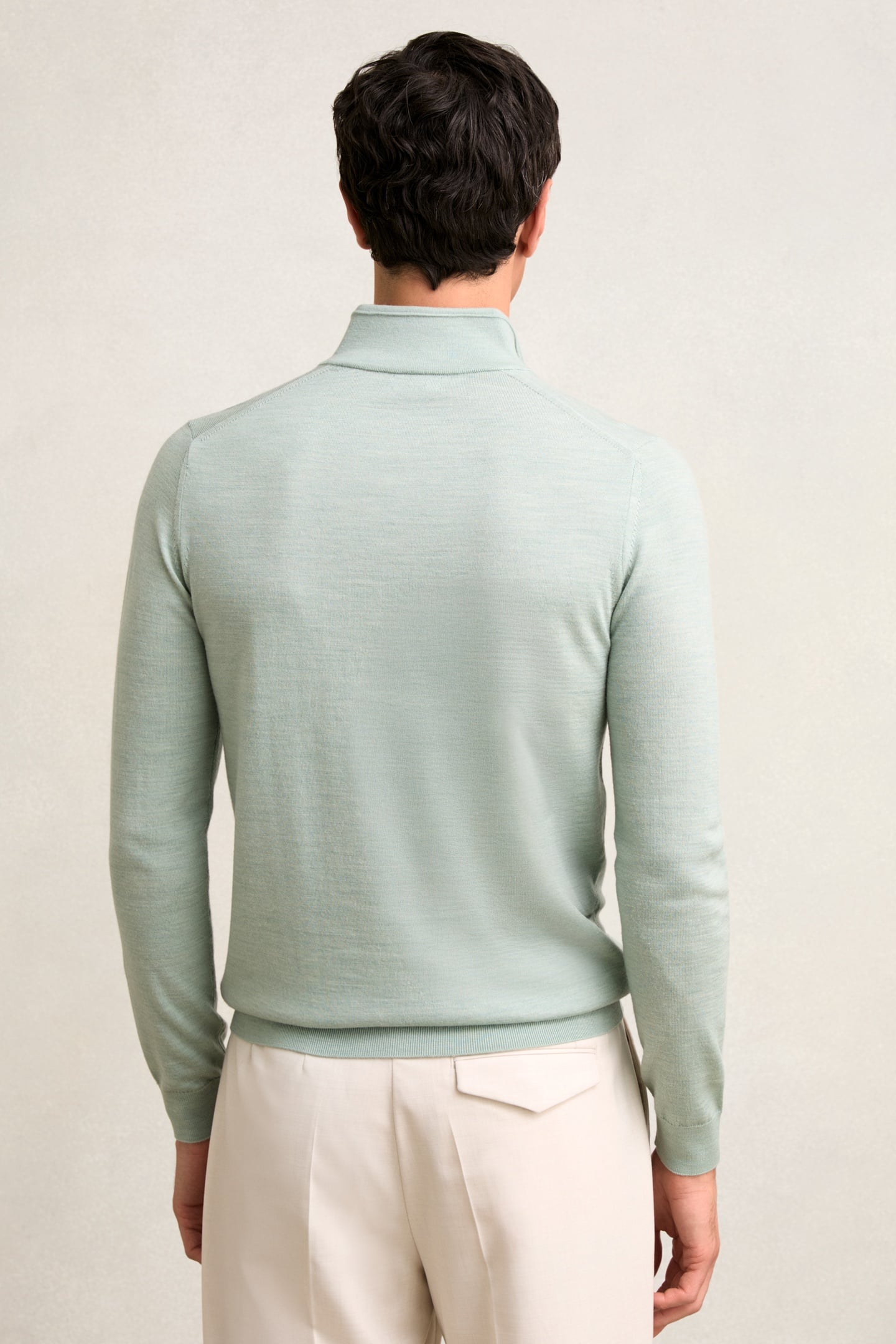 LS HALF ZIP FUNNEL MERINO WOOL JUMPER SAGE GREEN MELANGE 2