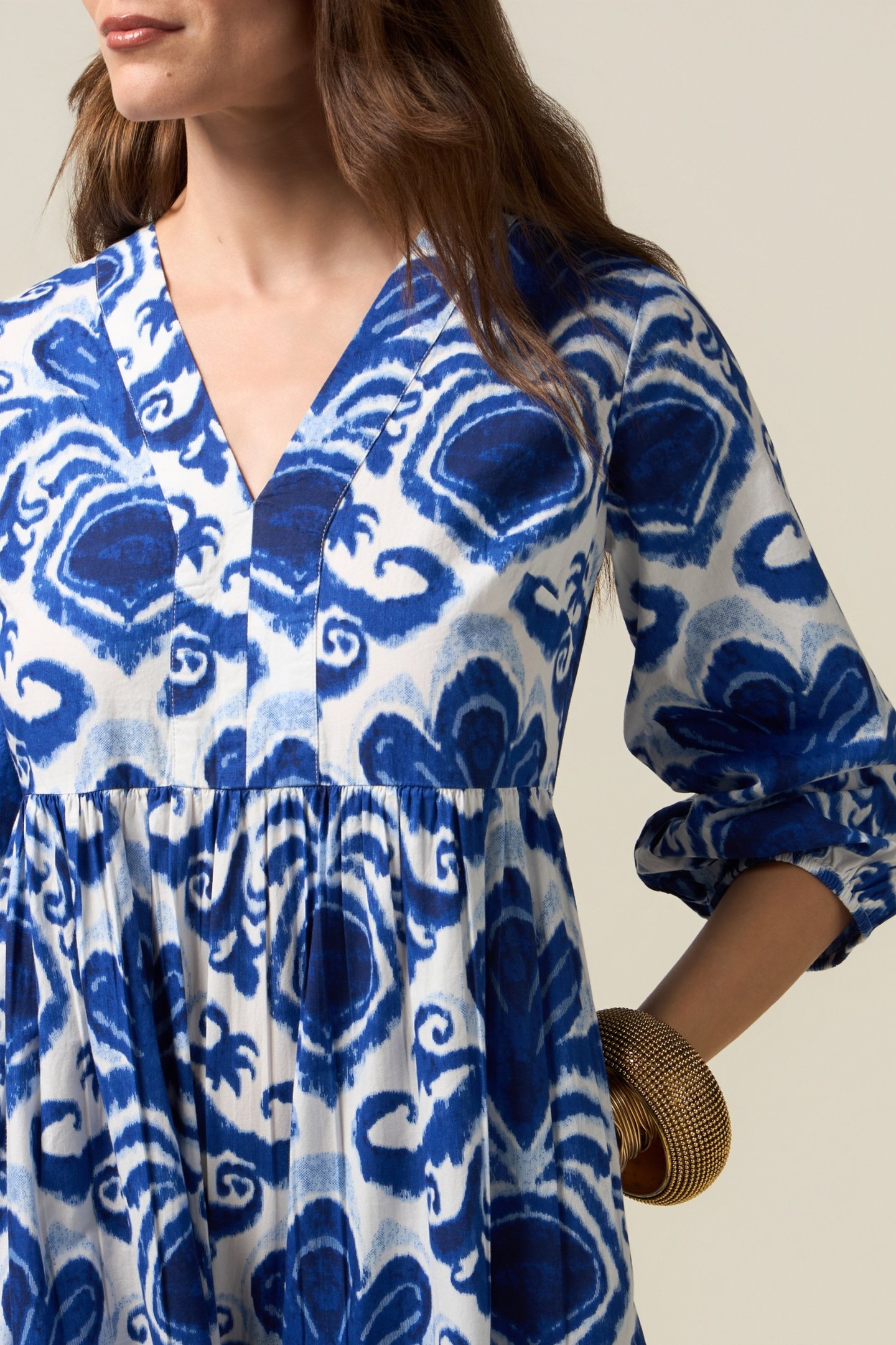 PATTERNED COTTON MIDI SHIRTDRESS BLUE 5