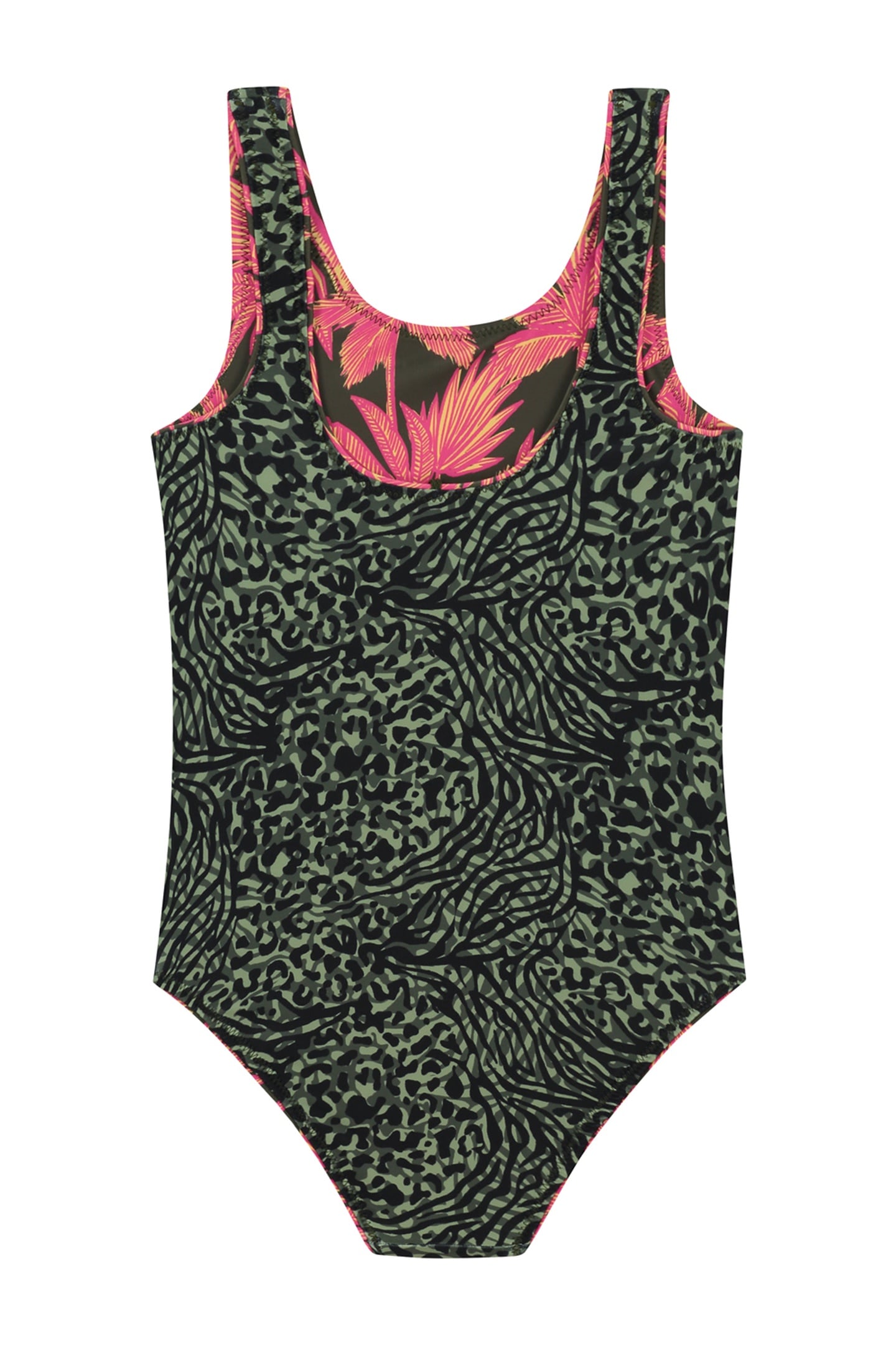 GIRLS RUBIN REVERSIBLE SWIMSUIT FOREST GREEN MIX 1