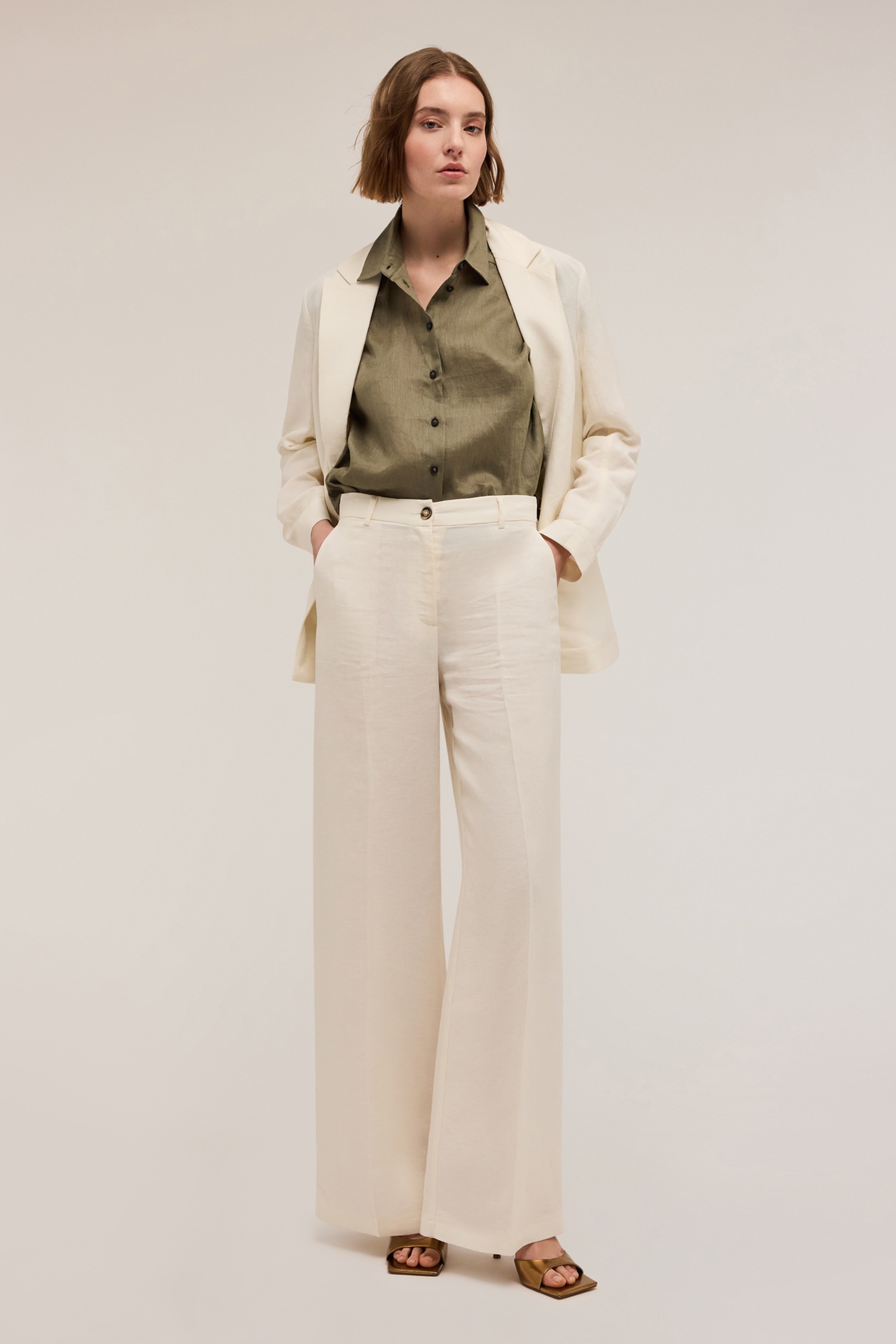 WIDE LEG LINEN BLEND TROUSERS WHITE 1