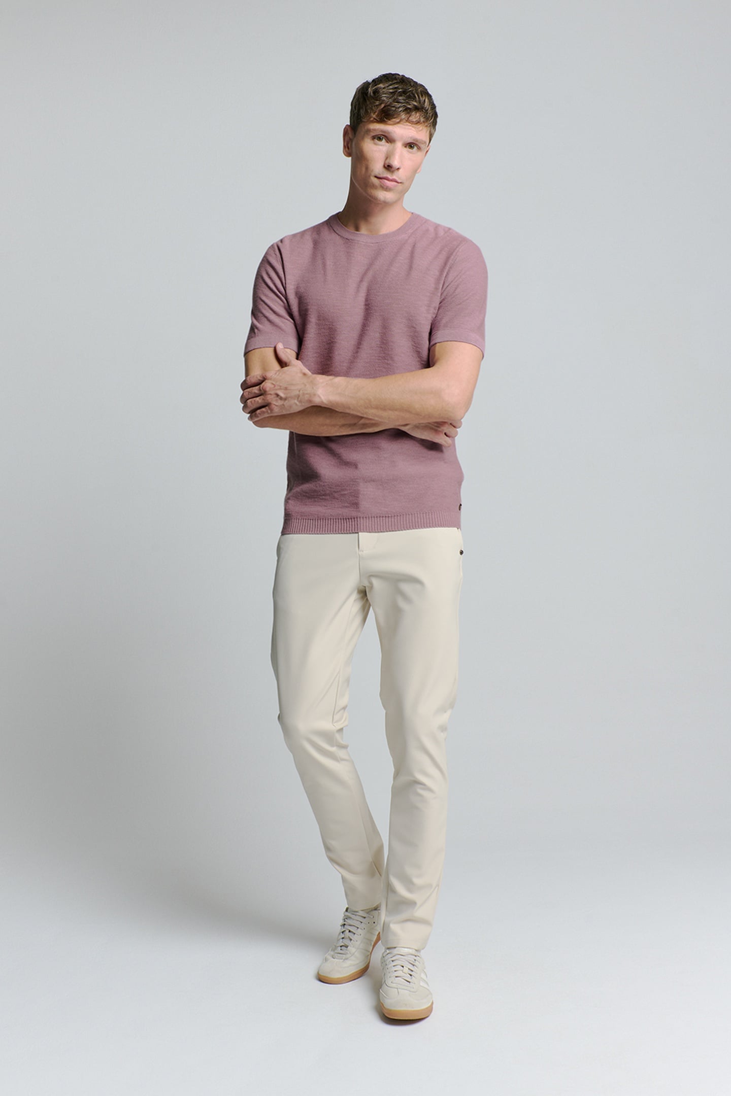 PULLOVER SHORT SLEEVE CREWNECK SOLID SLUB KNIT MAUVE 3