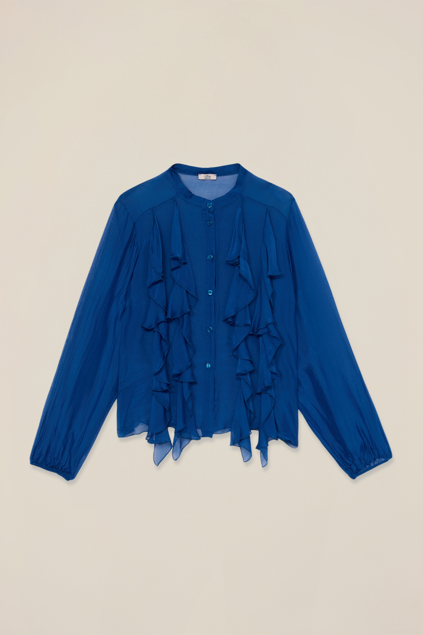 SILK BLEND SHIRT WITH RUFFLE BLUE 4