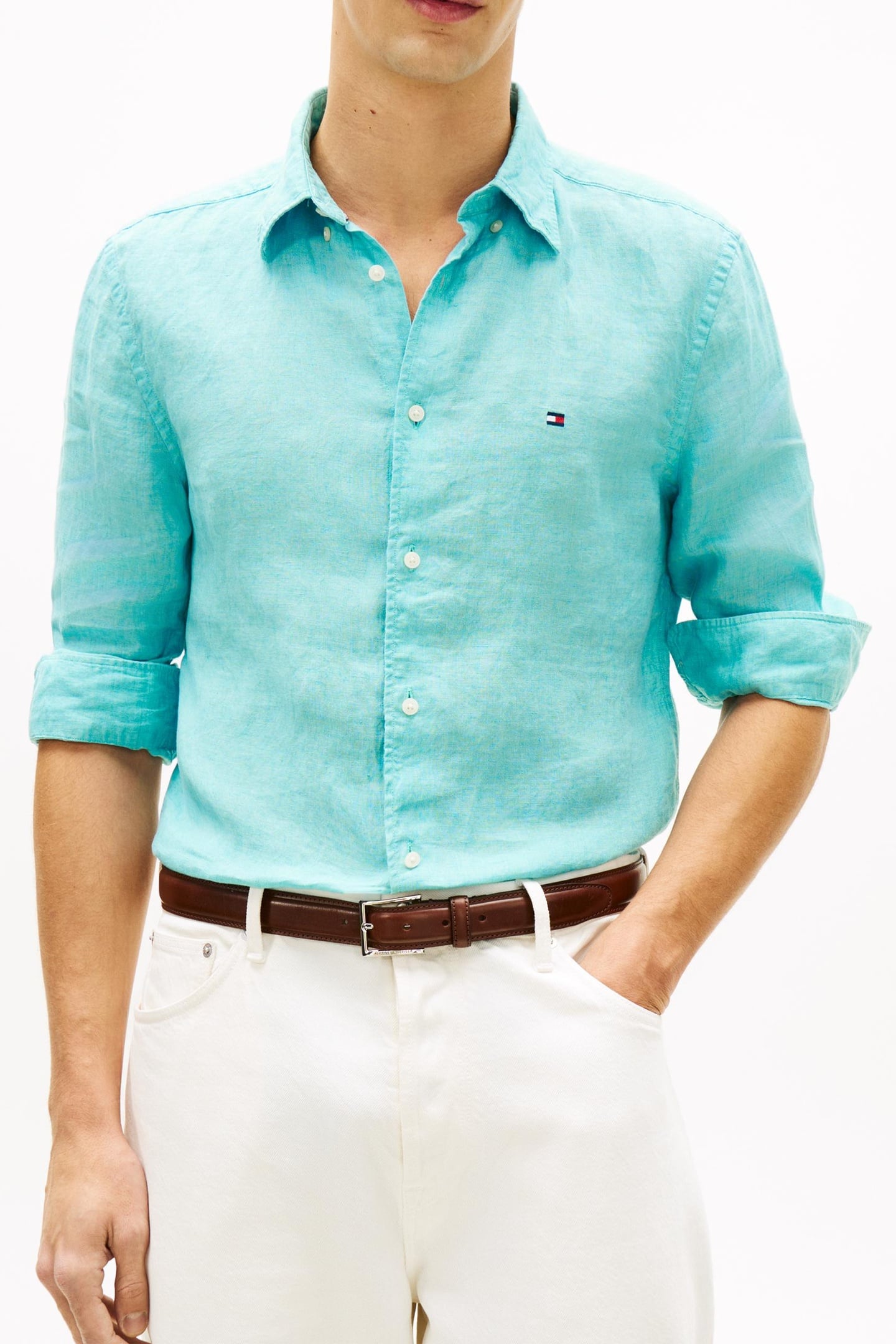 PIGMENT DYED LINEN SHIRT ARCTIC AQUA 3