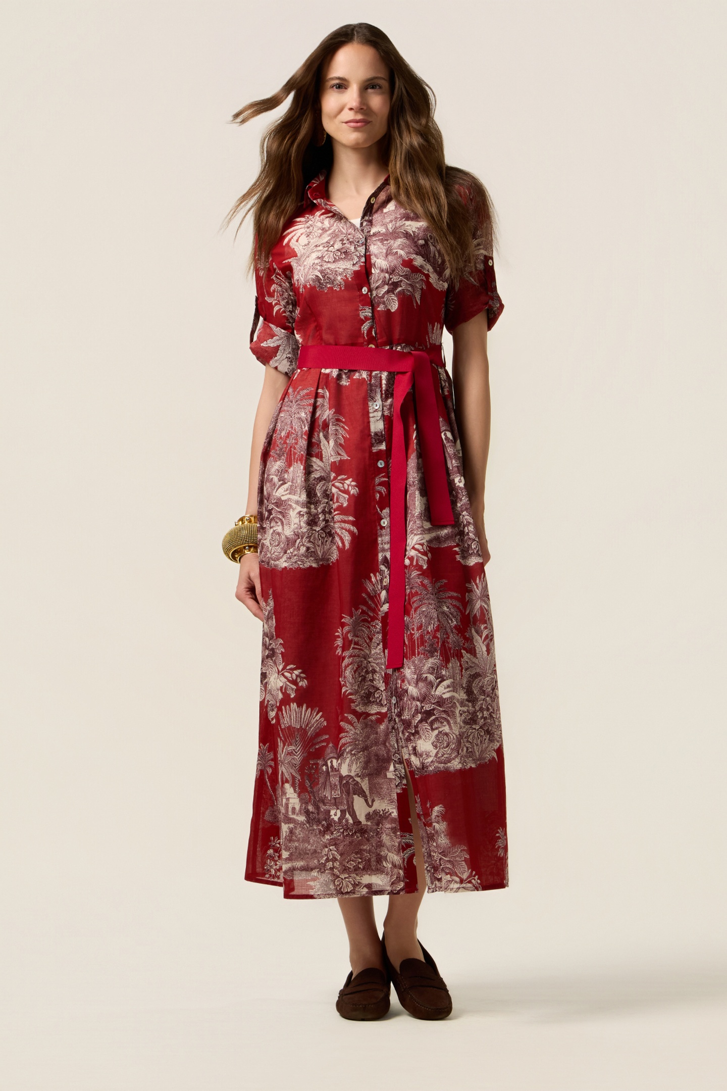 PATTERNED SHIRTDRESS BURGUNDY 1