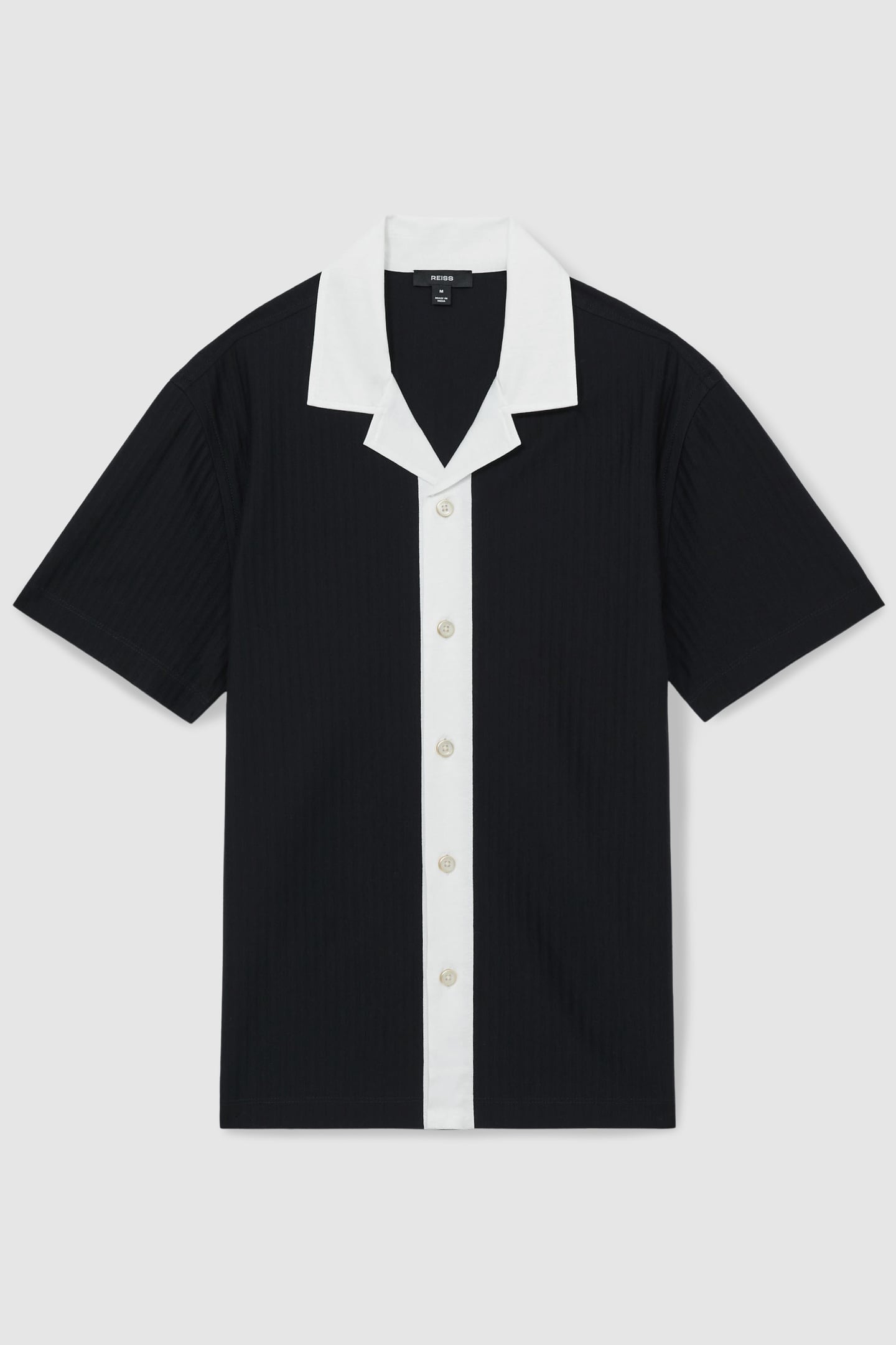 SS TEXTURED COLOUR BLOCK CUBAN SHIRT NAVY/WHITE 3
